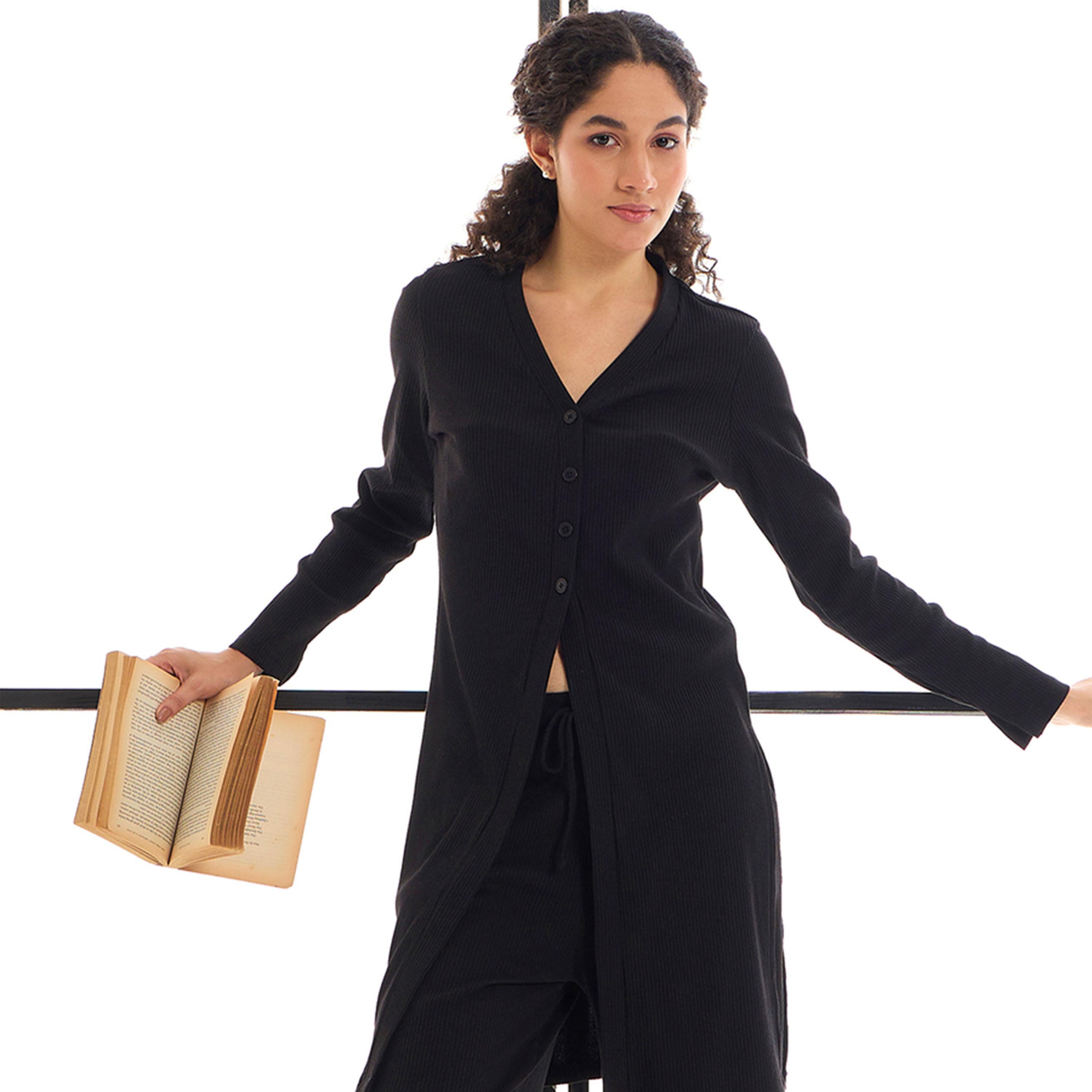 طقم منسق من بنطال وشراج مضلع بأزرار ساسافراس × ستايلي-women-clothing-coordsets-image-1