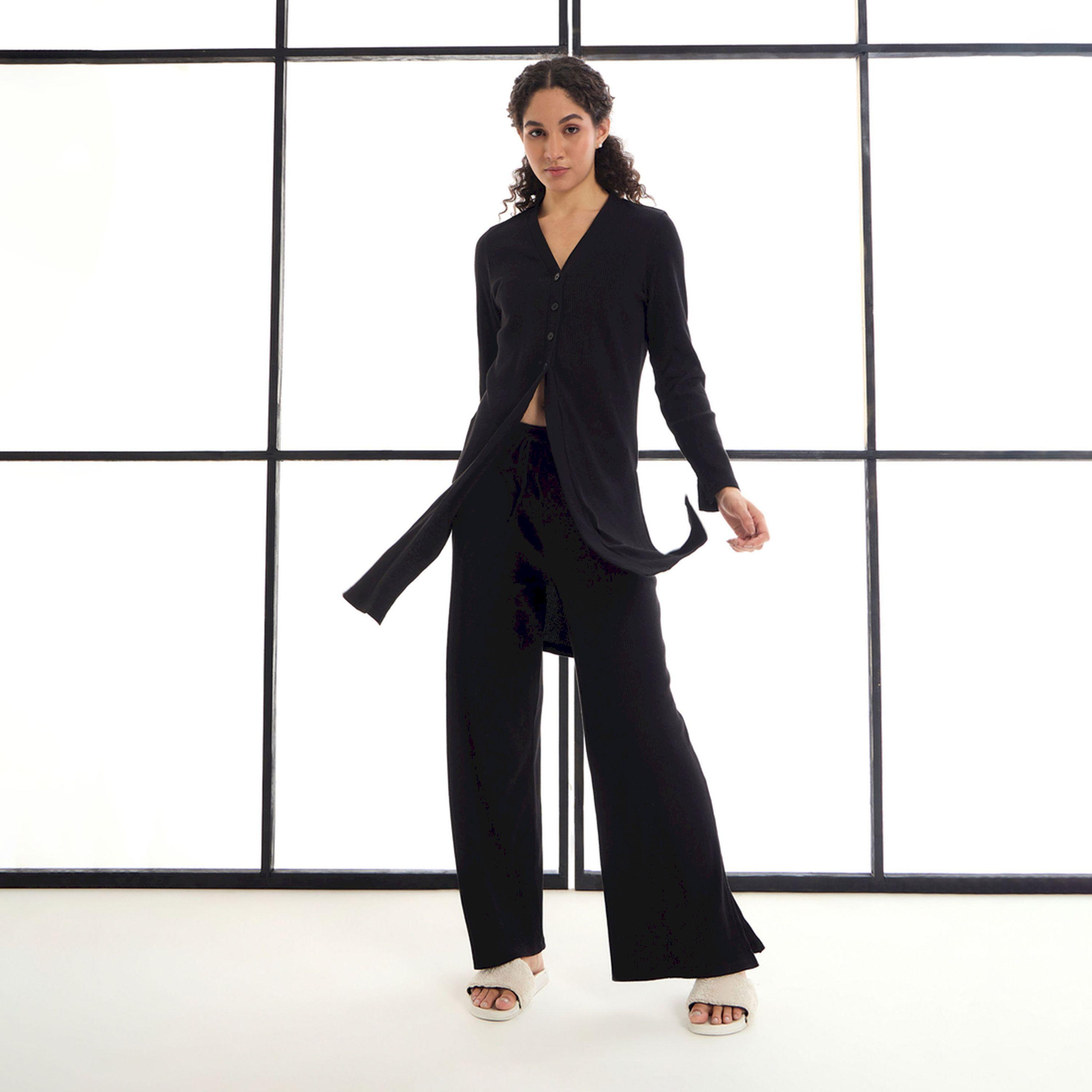 طقم منسق من بنطال وشراج مضلع بأزرار ساسافراس × ستايلي-women-clothing-coordsets-image-2