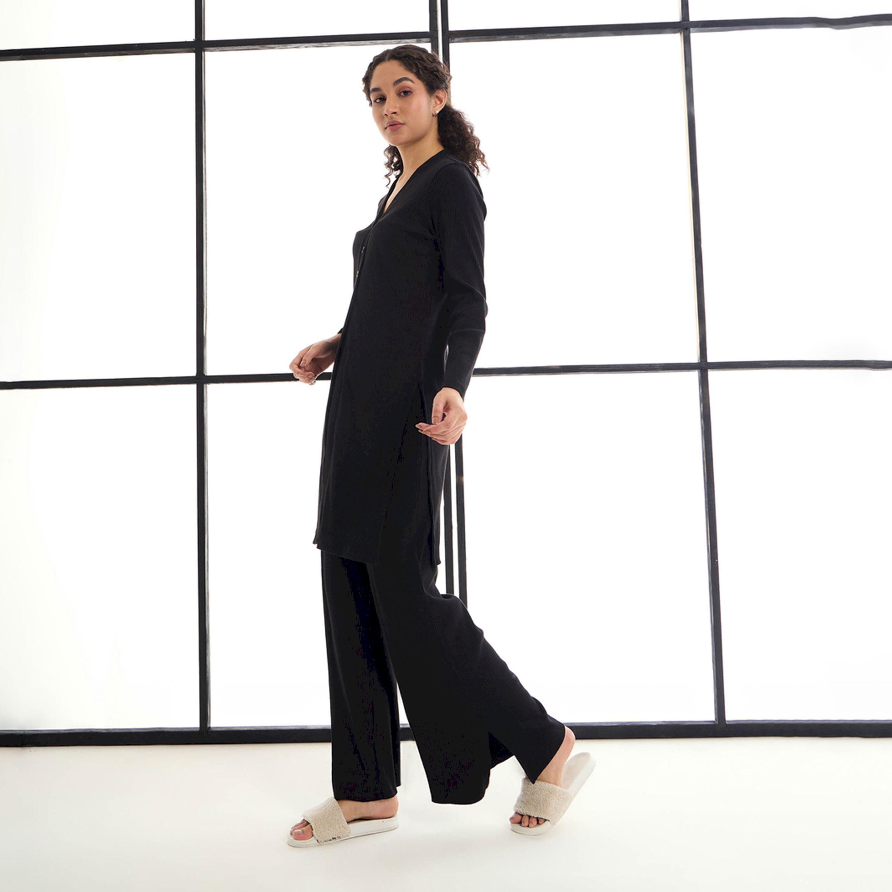 طقم منسق من بنطال وشراج مضلع بأزرار ساسافراس × ستايلي-women-clothing-coordsets-image-3