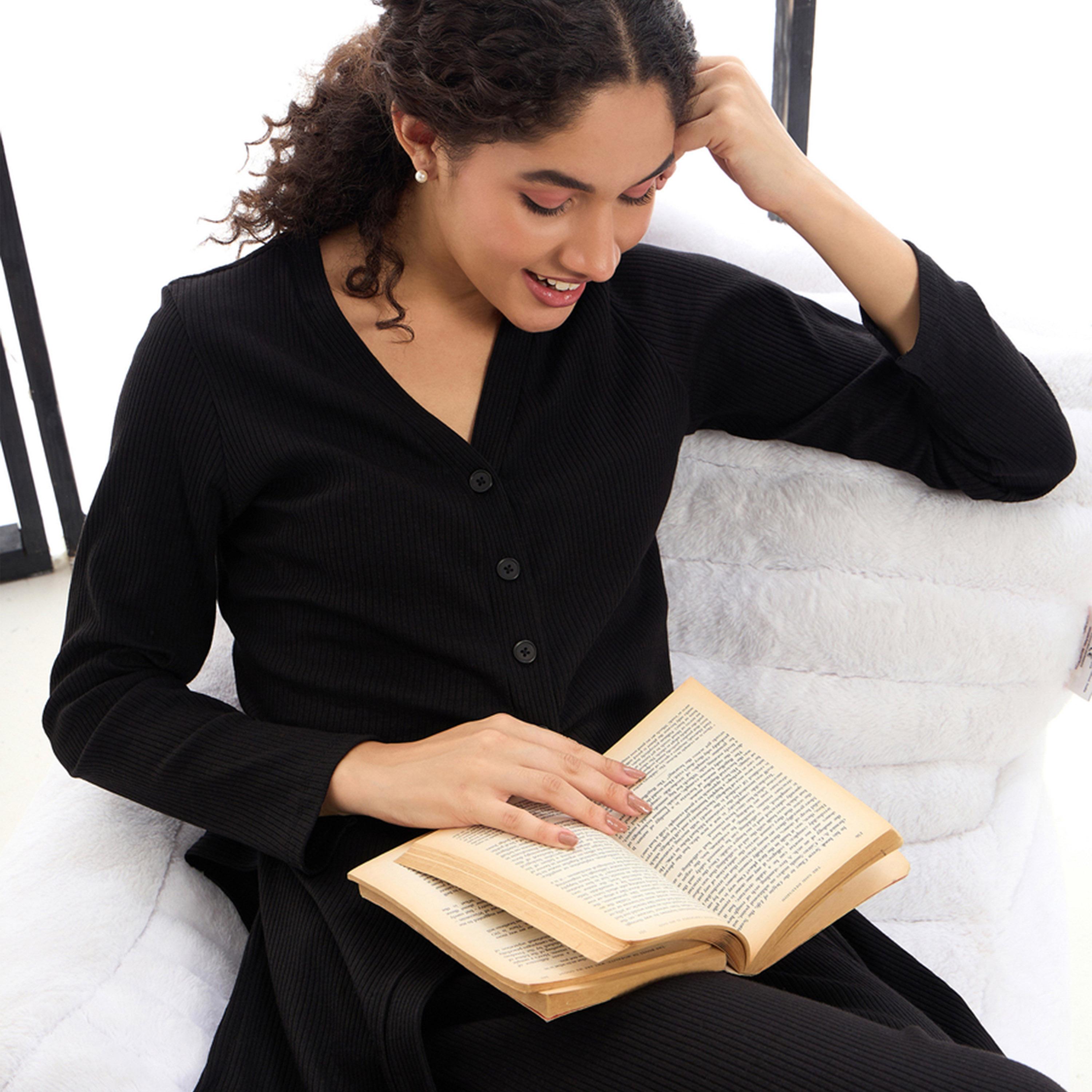 طقم منسق من بنطال وشراج مضلع بأزرار ساسافراس × ستايلي-women-clothing-coordsets-image-7