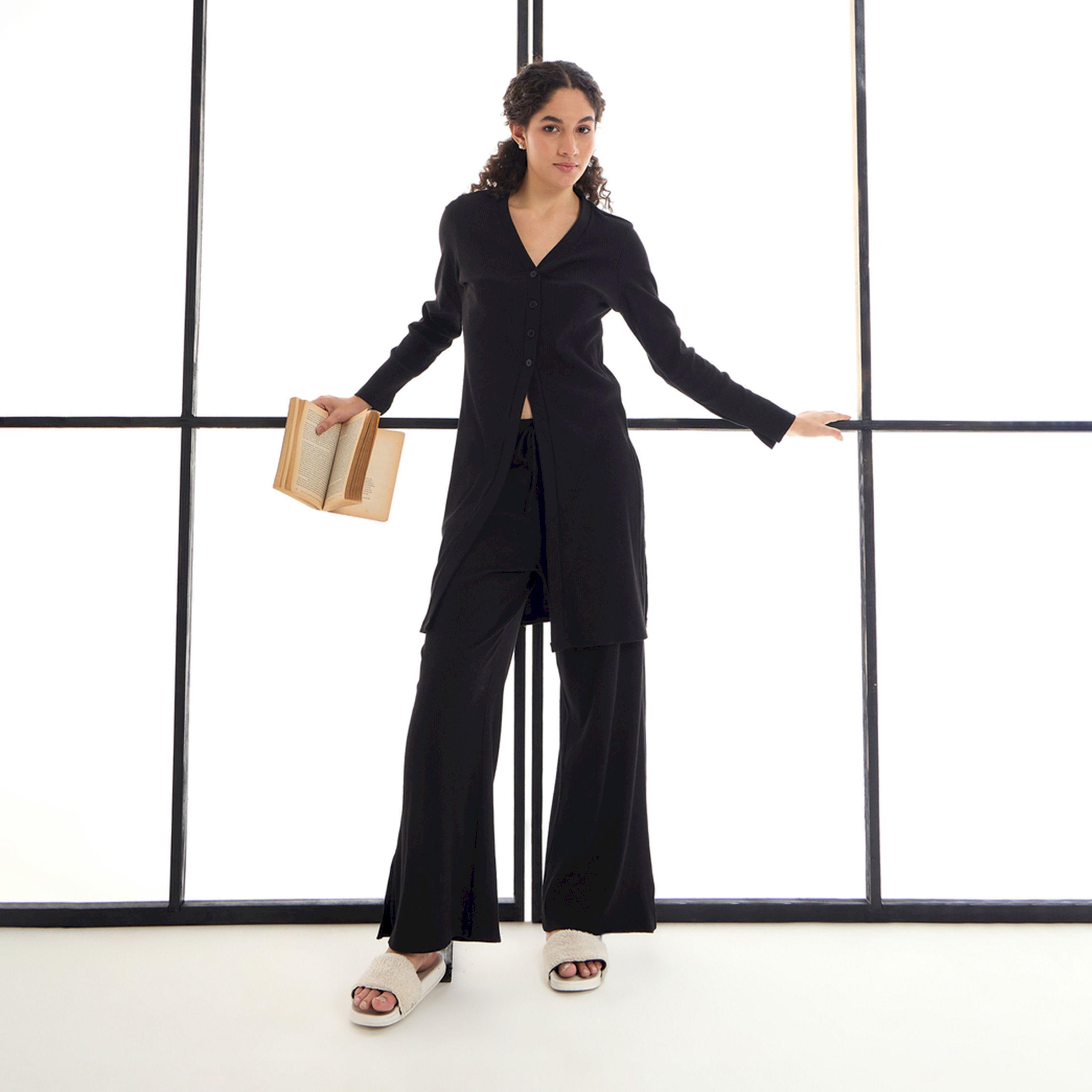 طقم منسق من بنطال وشراج مضلع بأزرار ساسافراس × ستايلي-women-clothing-coordsets-image-8