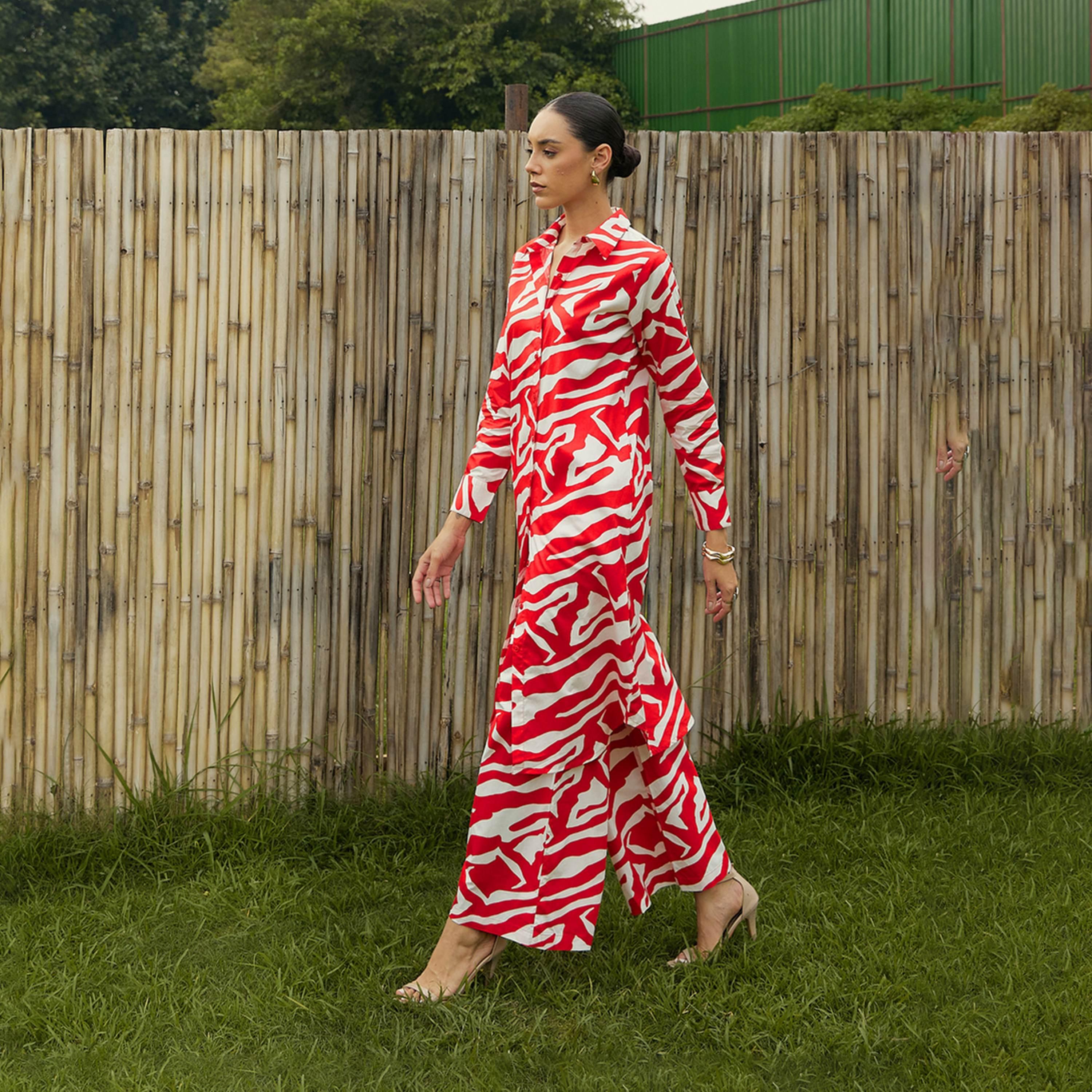 Sassafras X Styli  Abstract Printed Longline Shirt & Pants Co-Ords-women-clothing-coordsets-image-3