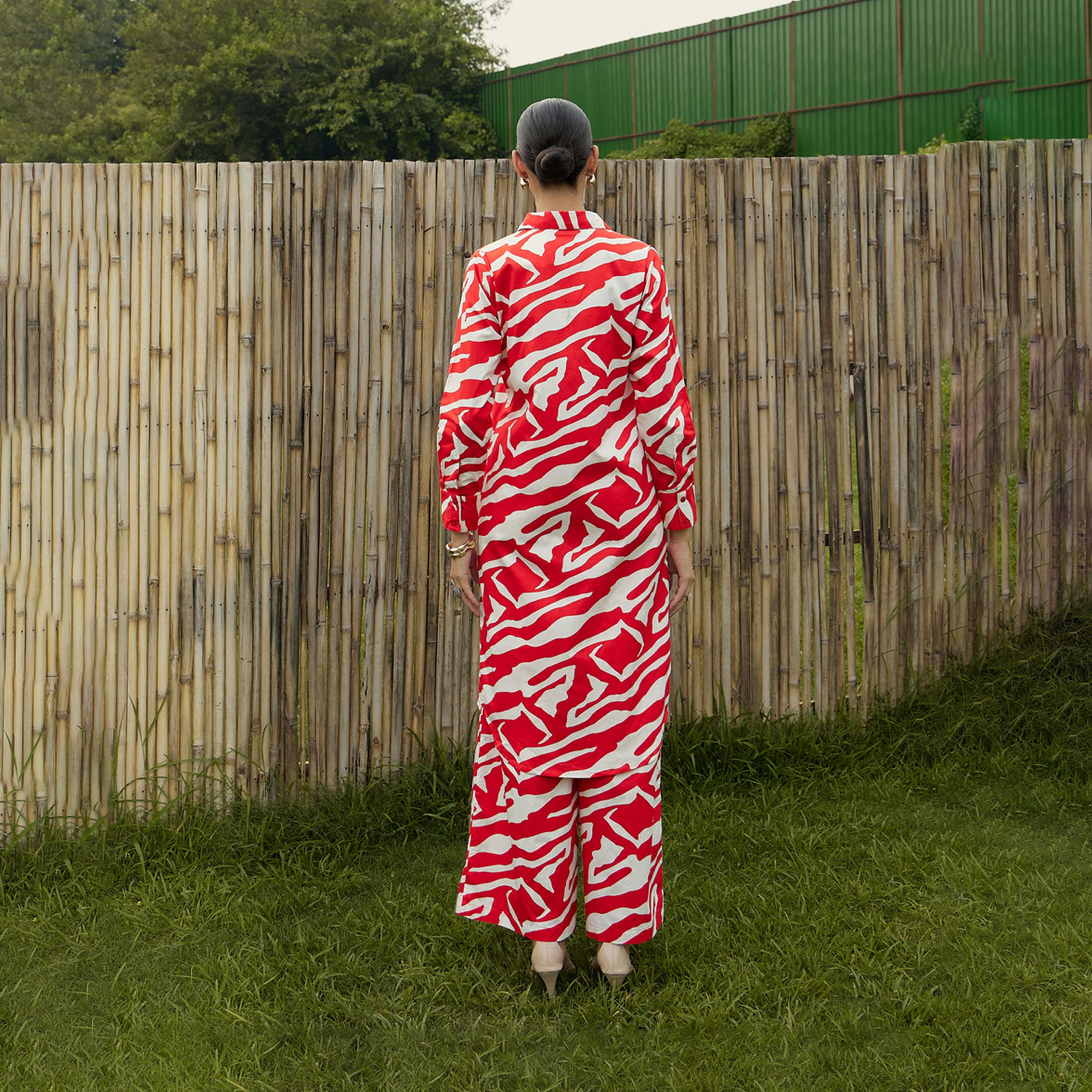 Sassafras X Styli  Abstract Printed Longline Shirt & Pants Co-Ords-women-clothing-coordsets-image-6