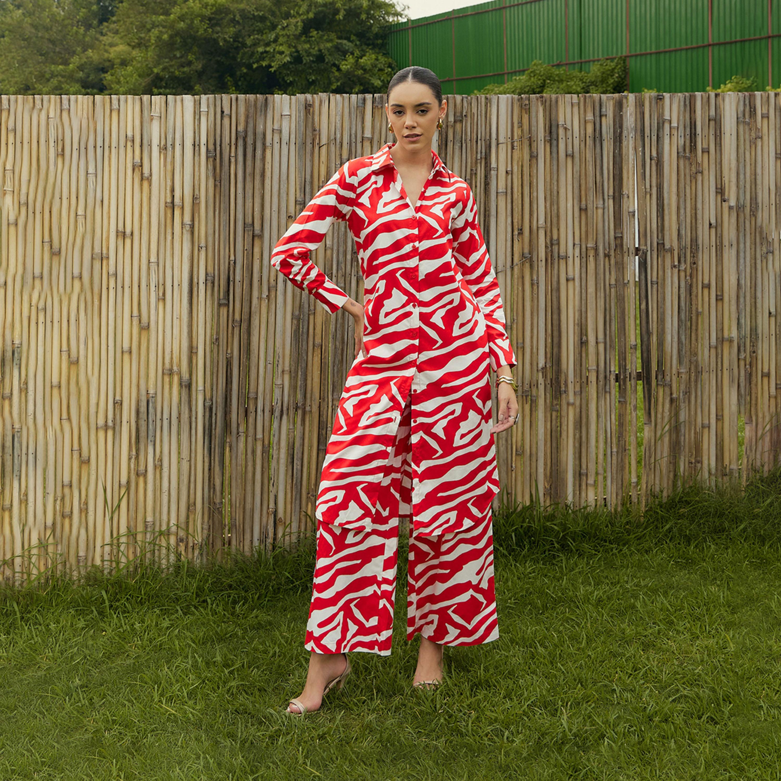 Sassafras X Styli  Abstract Printed Longline Shirt & Pants Co-Ords-women-clothing-coordsets-image-8