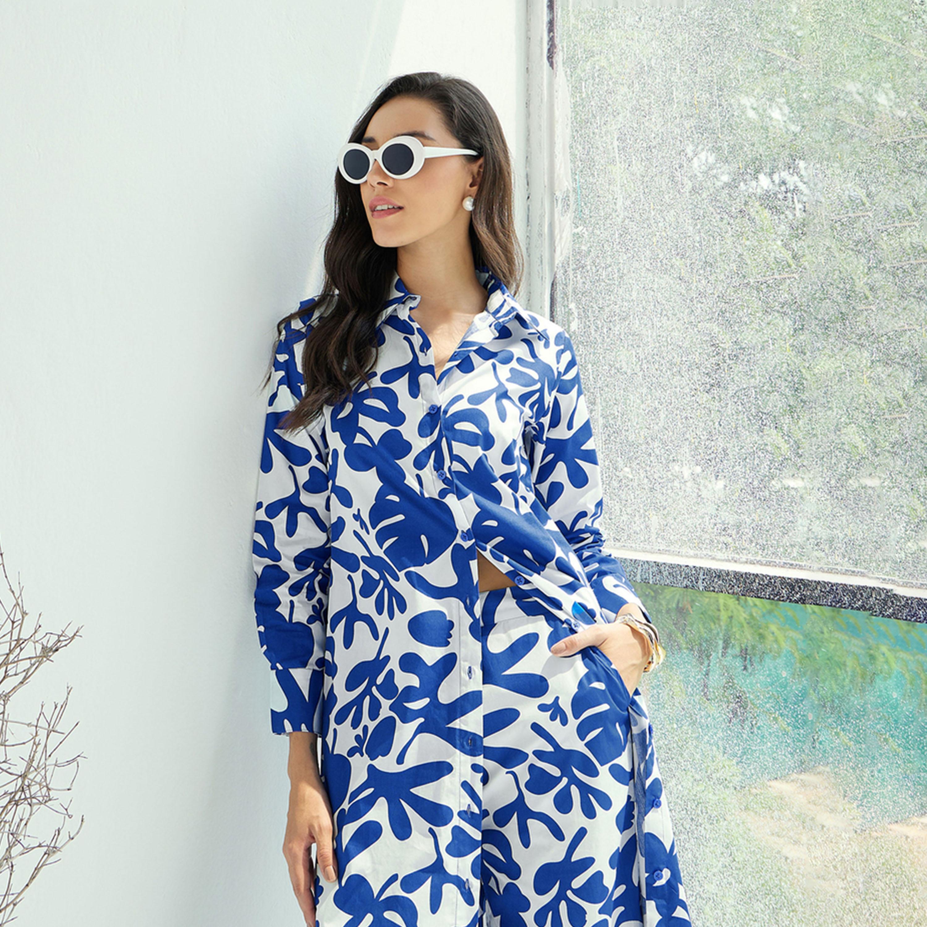 Sassafras X Styli  Floral Print Longline Shirt & Pants Co-Ords-women-clothing-coordsets-image-1