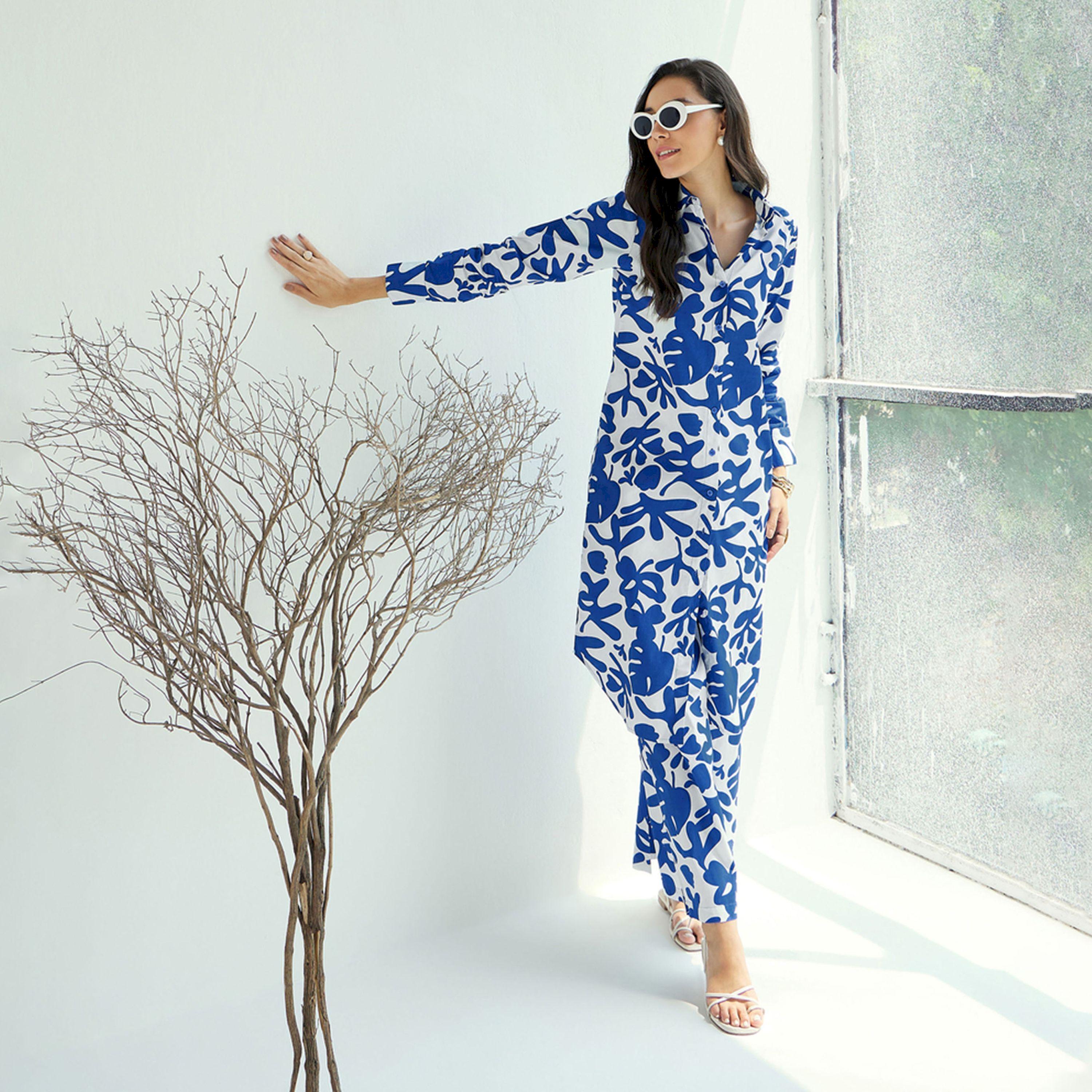 Sassafras X Styli  Floral Print Longline Shirt & Pants Co-Ords-women-clothing-coordsets-image-2