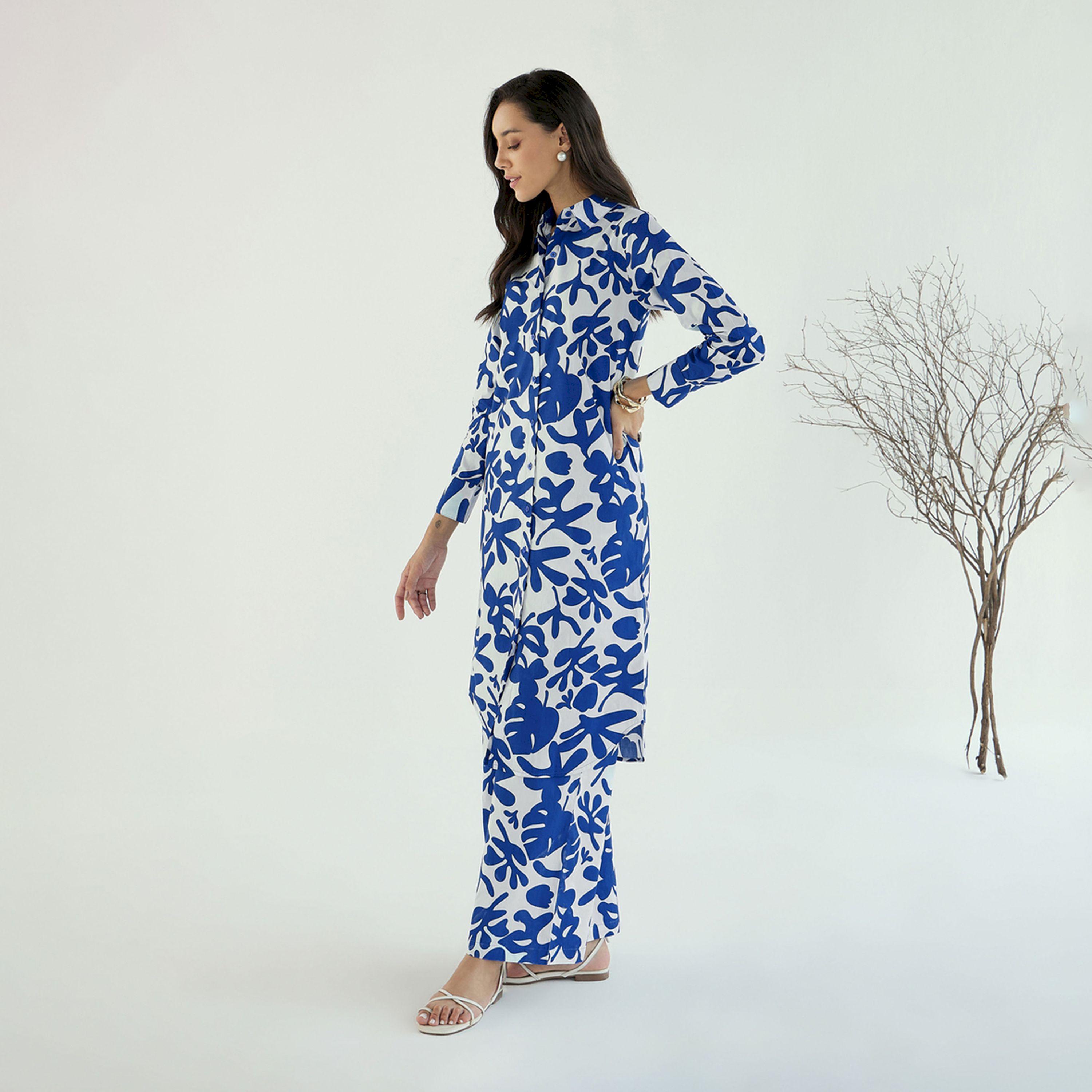 Sassafras X Styli  Floral Print Longline Shirt & Pants Co-Ords-women-clothing-coordsets-image-3