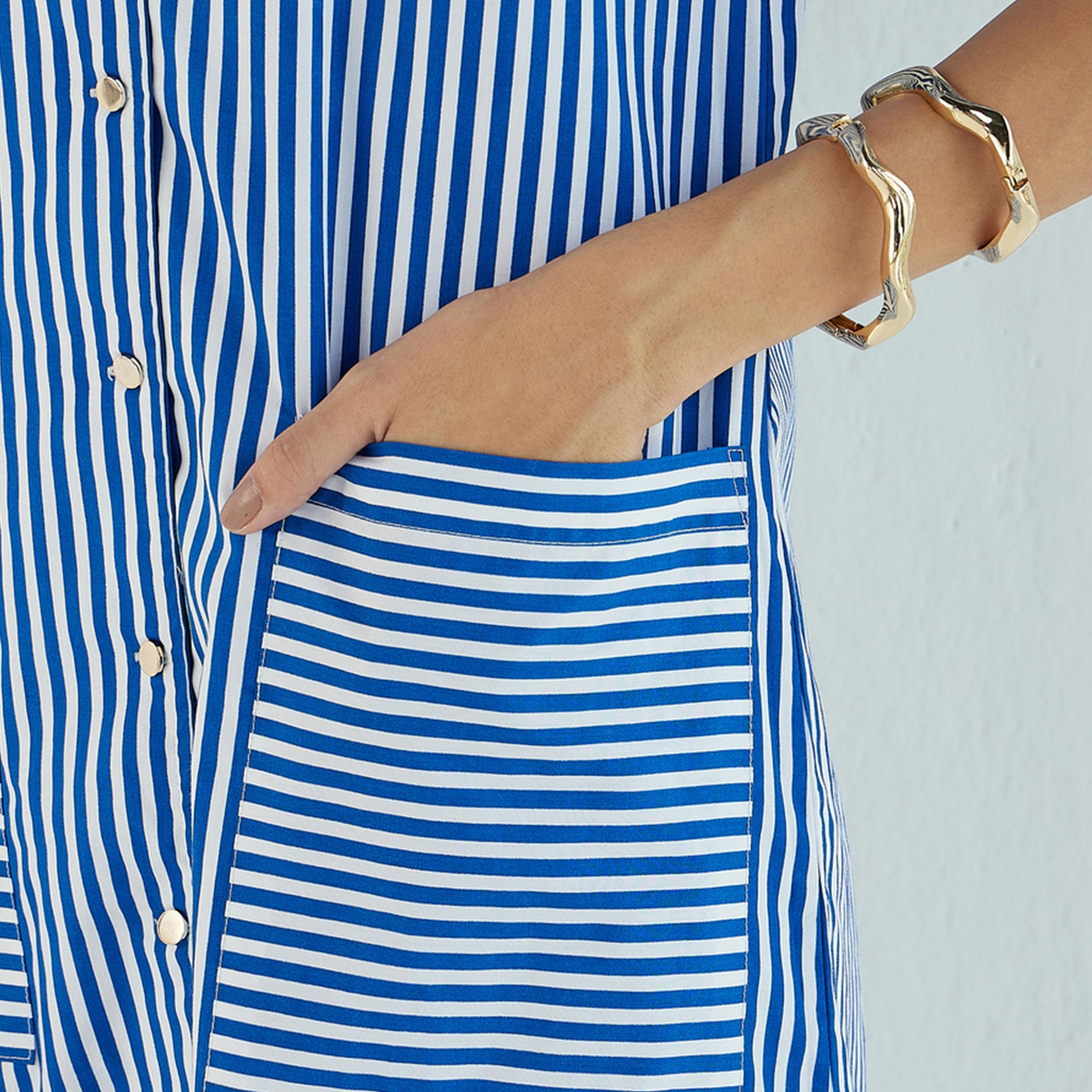 Sassafras X Styli  Striped Notch Lapel Shirt Midi Dress-women-clothing-dresses-image-5