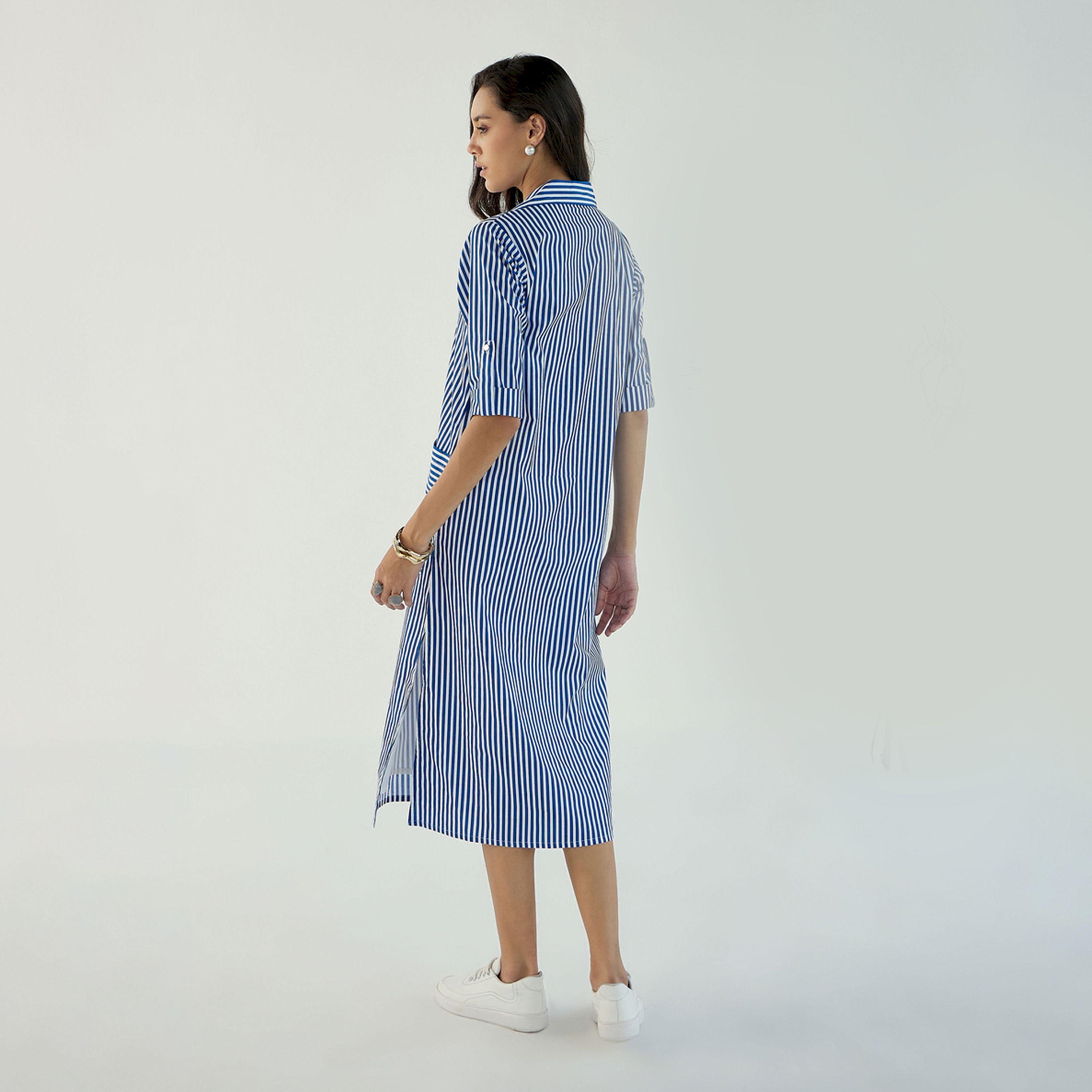 Sassafras X Styli  Striped Notch Lapel Shirt Midi Dress-women-clothing-dresses-image-6