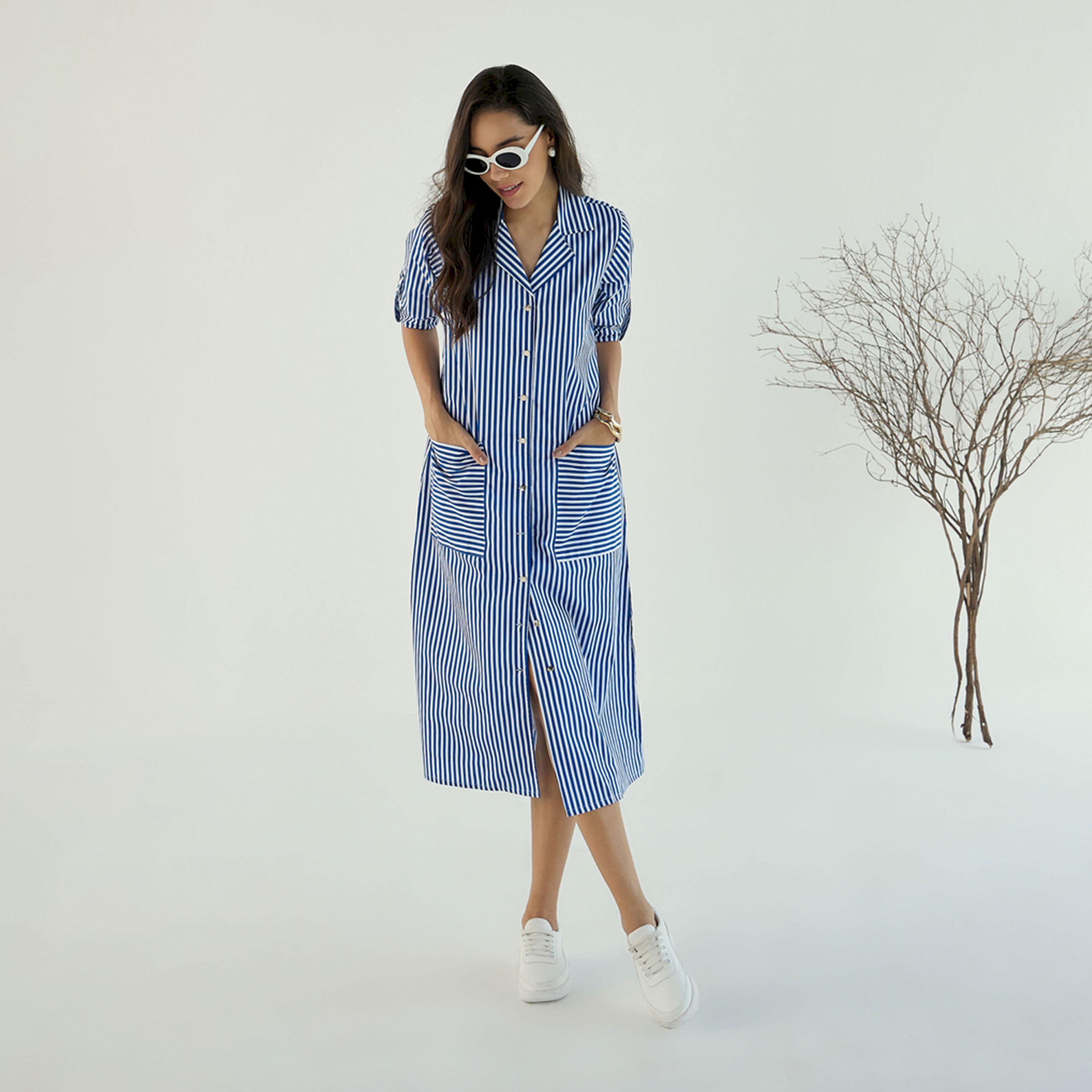 Sassafras X Styli  Striped Notch Lapel Shirt Midi Dress-women-clothing-dresses-image-8