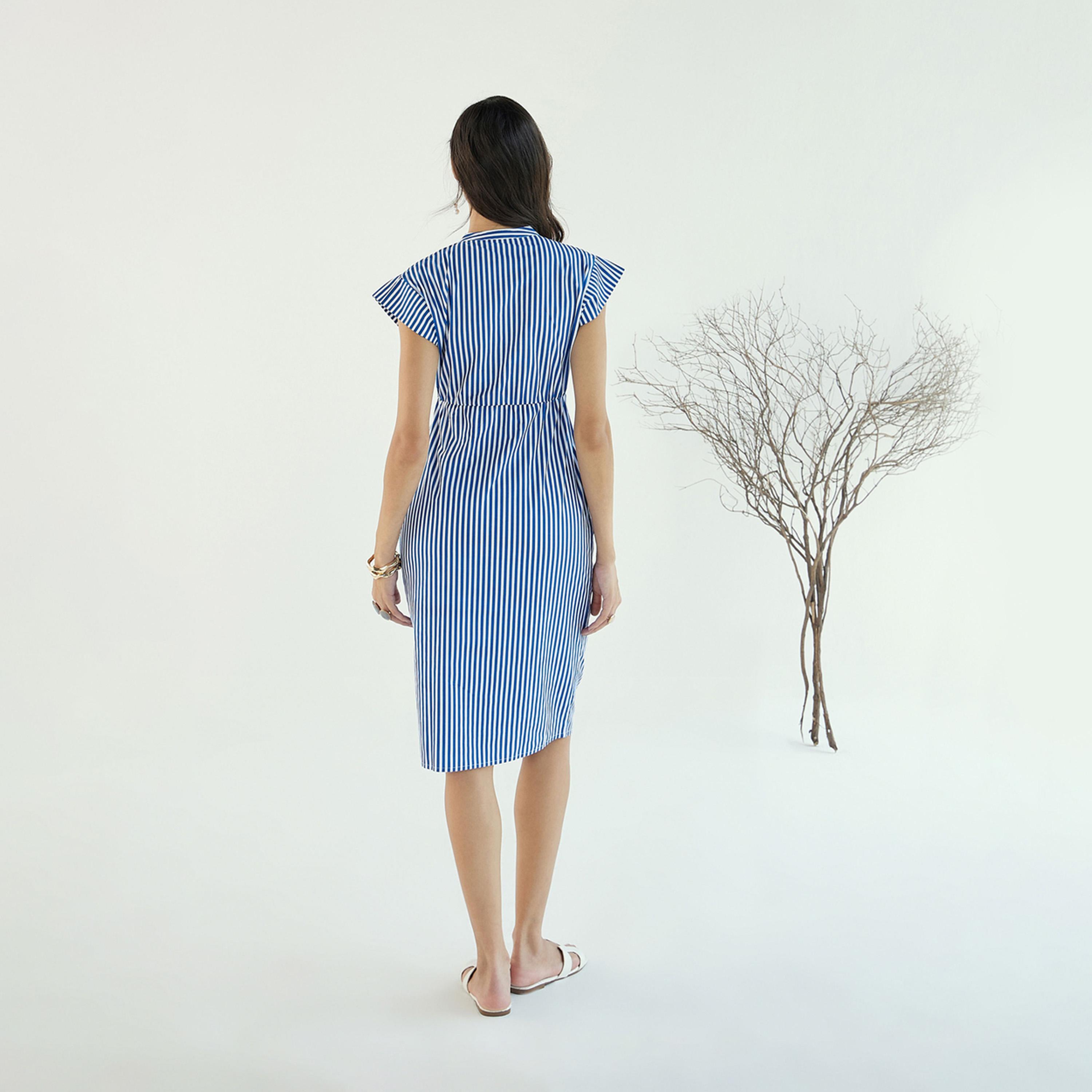 Sassafras X Styli  Striped Ruched Detail Sheath Knee Length Dress-women-clothing-dresses-image-5