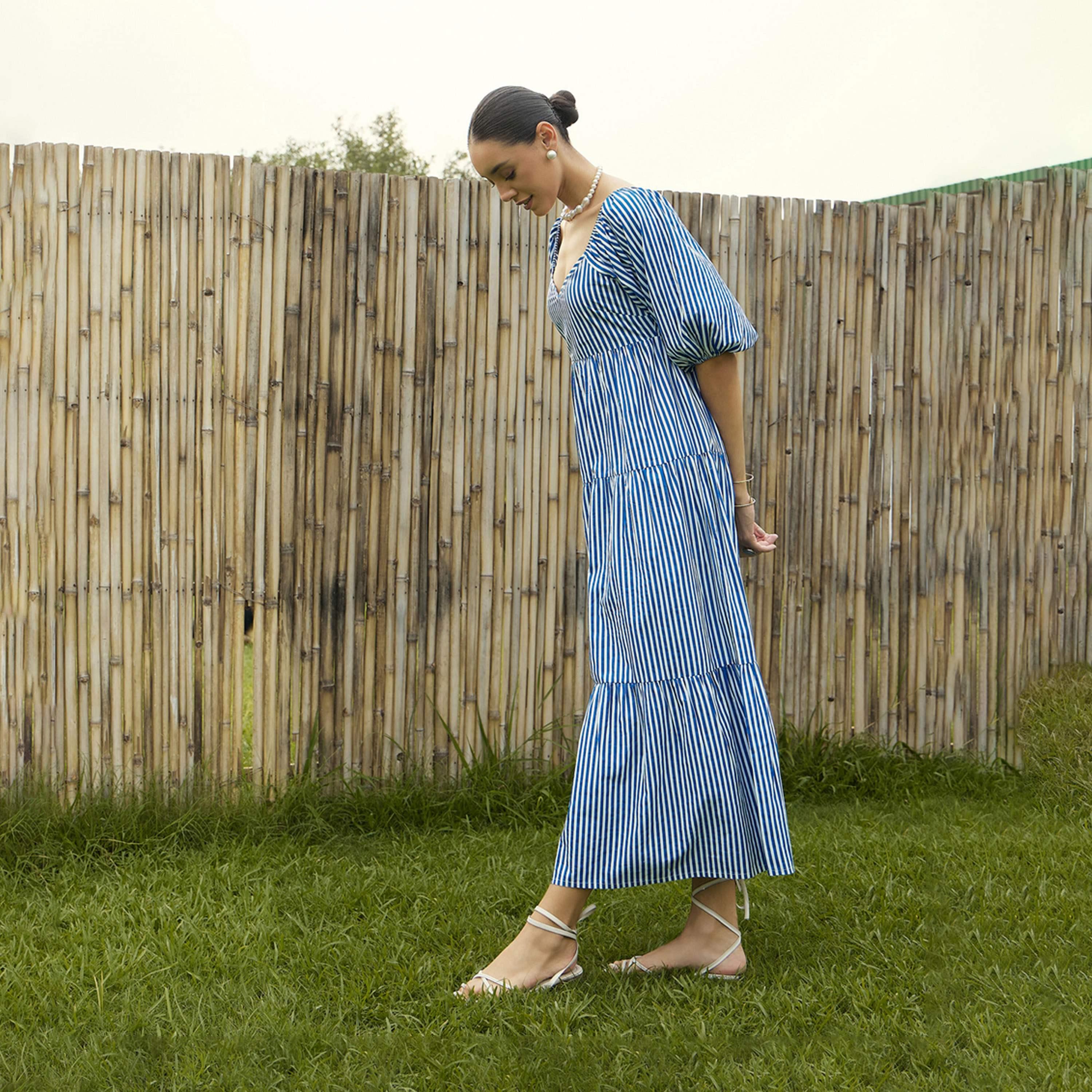 Sassafras X Styli  Striped V Neck Tiered Maxi Dress-women-clothing-dresses-image-3