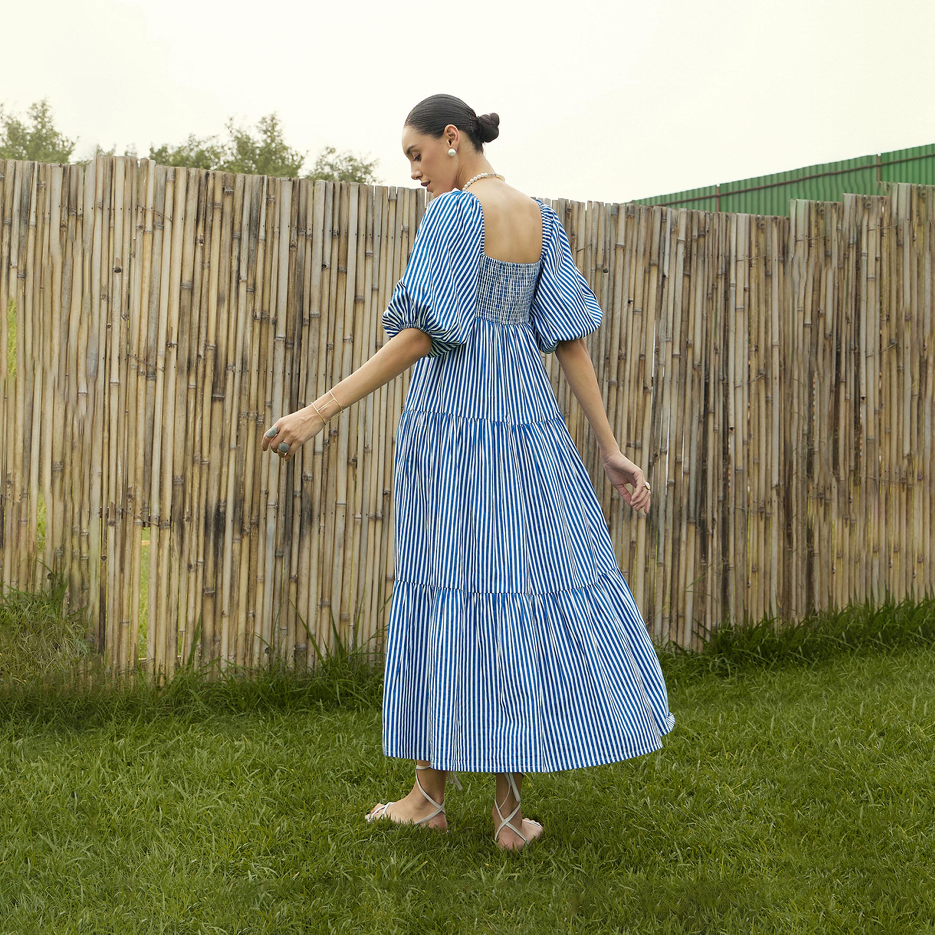 Sassafras X Styli  Striped V Neck Tiered Maxi Dress-women-clothing-dresses-image-5
