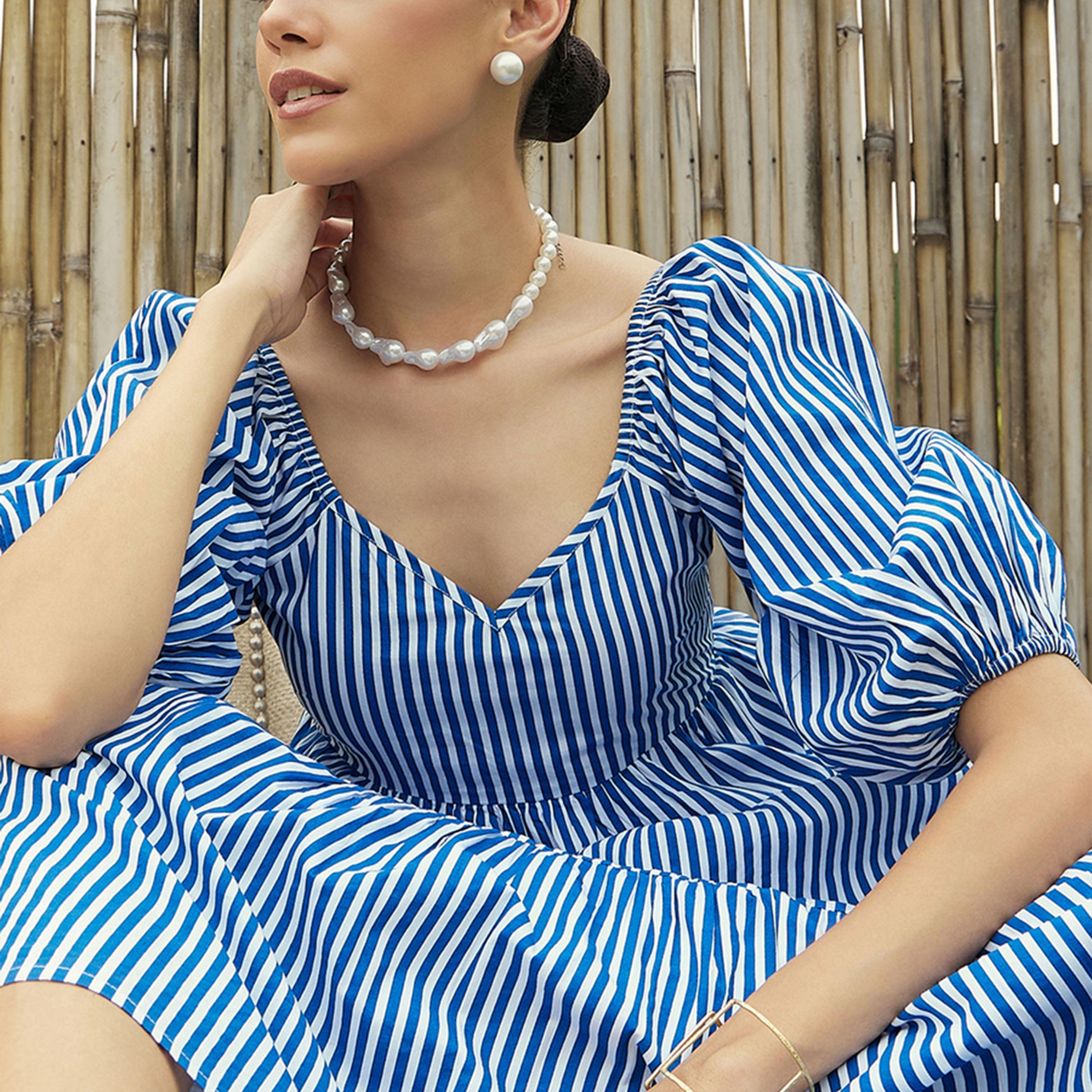 Sassafras X Styli  Striped V Neck Tiered Maxi Dress-women-clothing-dresses-image-6