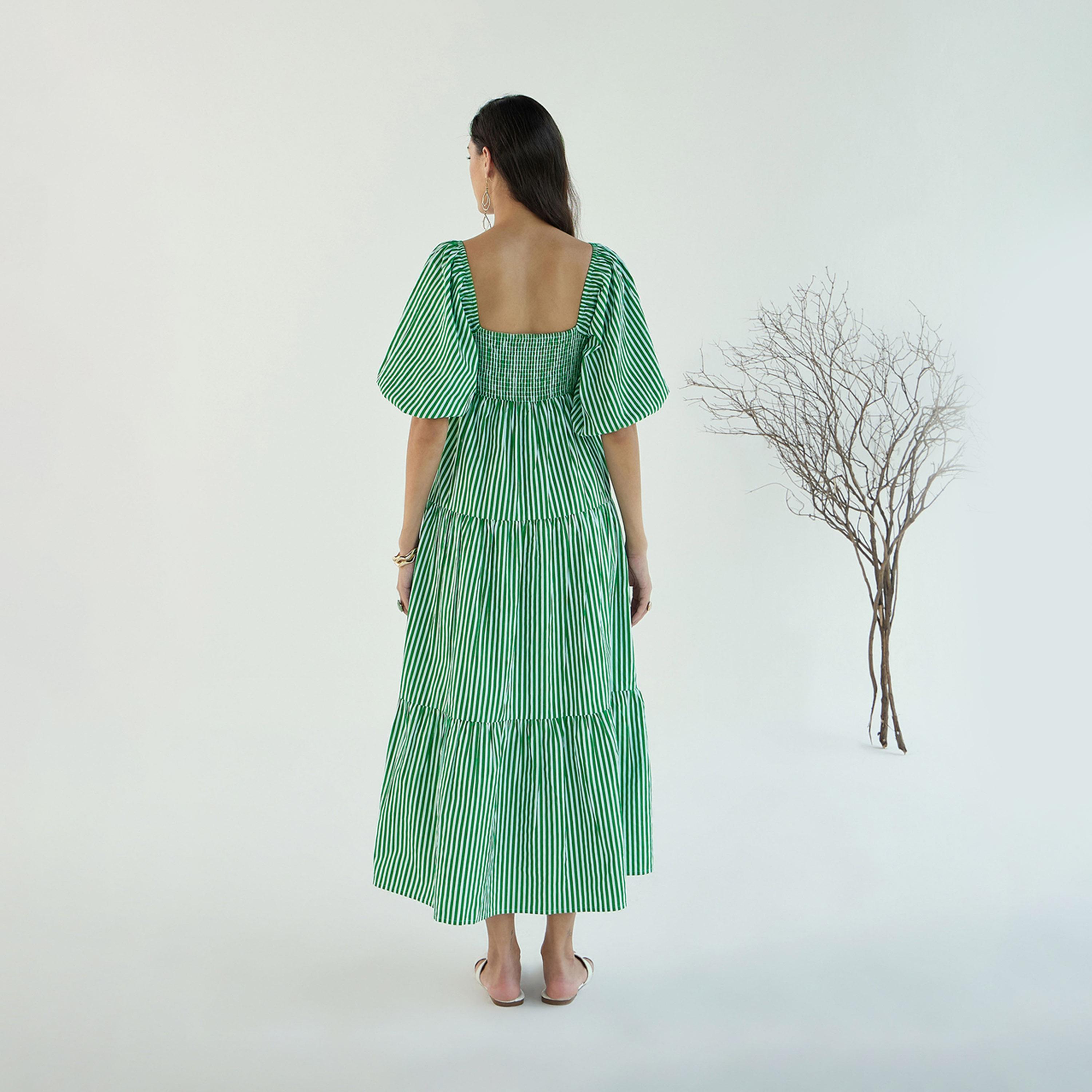 Sassafras X Styli  Striped V Neck Tiered Maxi Dress-women-clothing-dresses-image-5