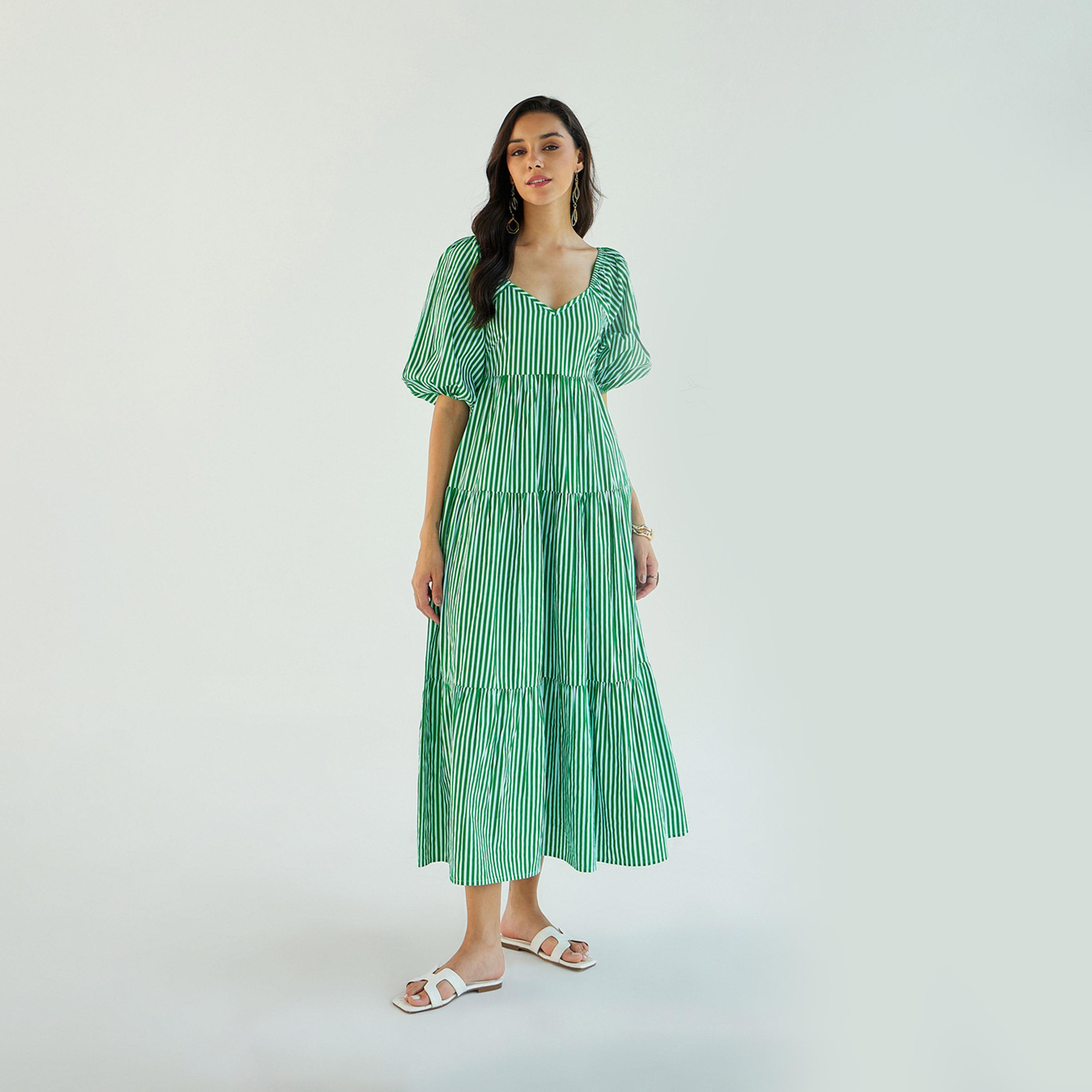 Sassafras X Styli  Striped V Neck Tiered Maxi Dress-women-clothing-dresses-image-6