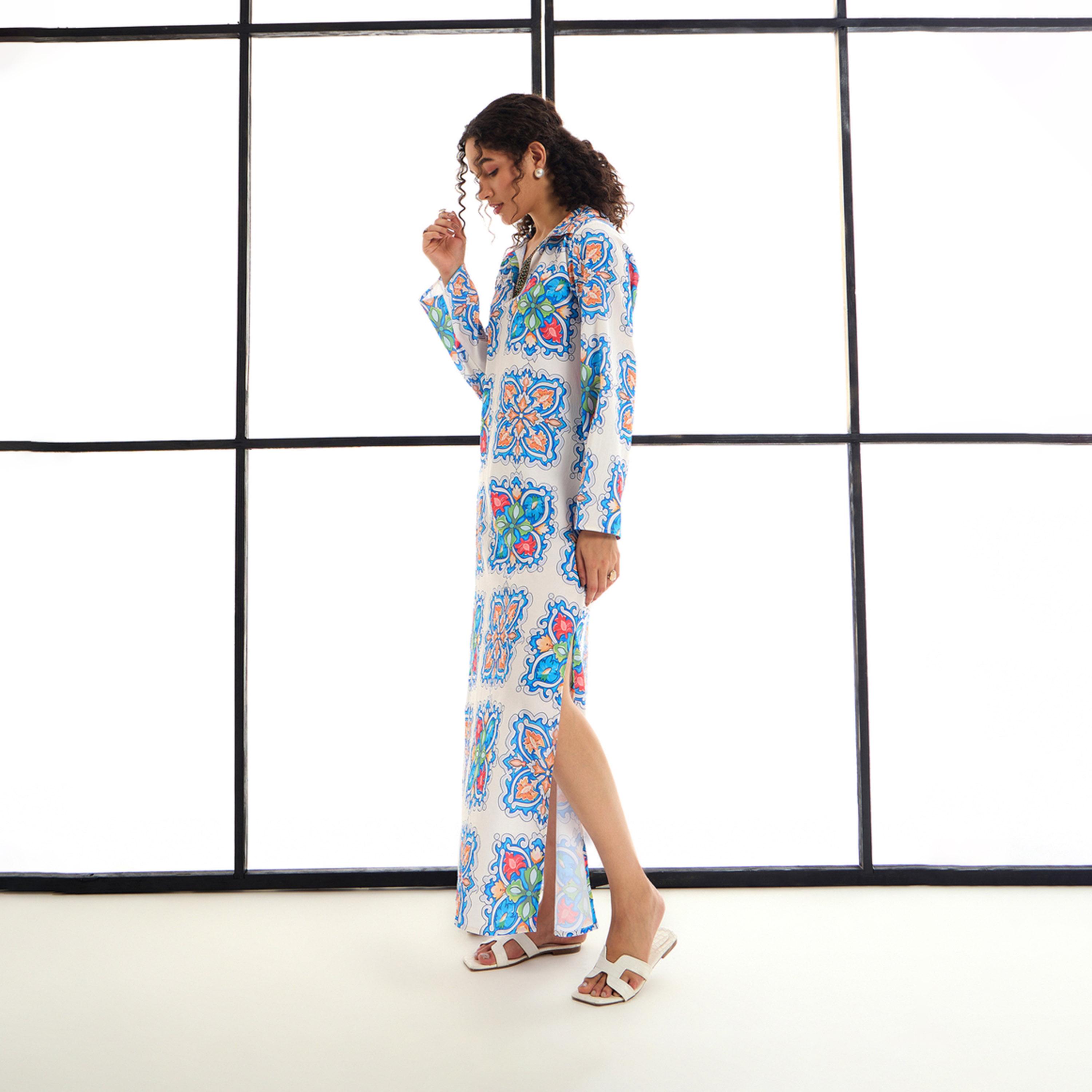 Sassafras X Styli  All Over Tile Print Maxi Dress with Side Slit-women-clothing-dresses-image-3