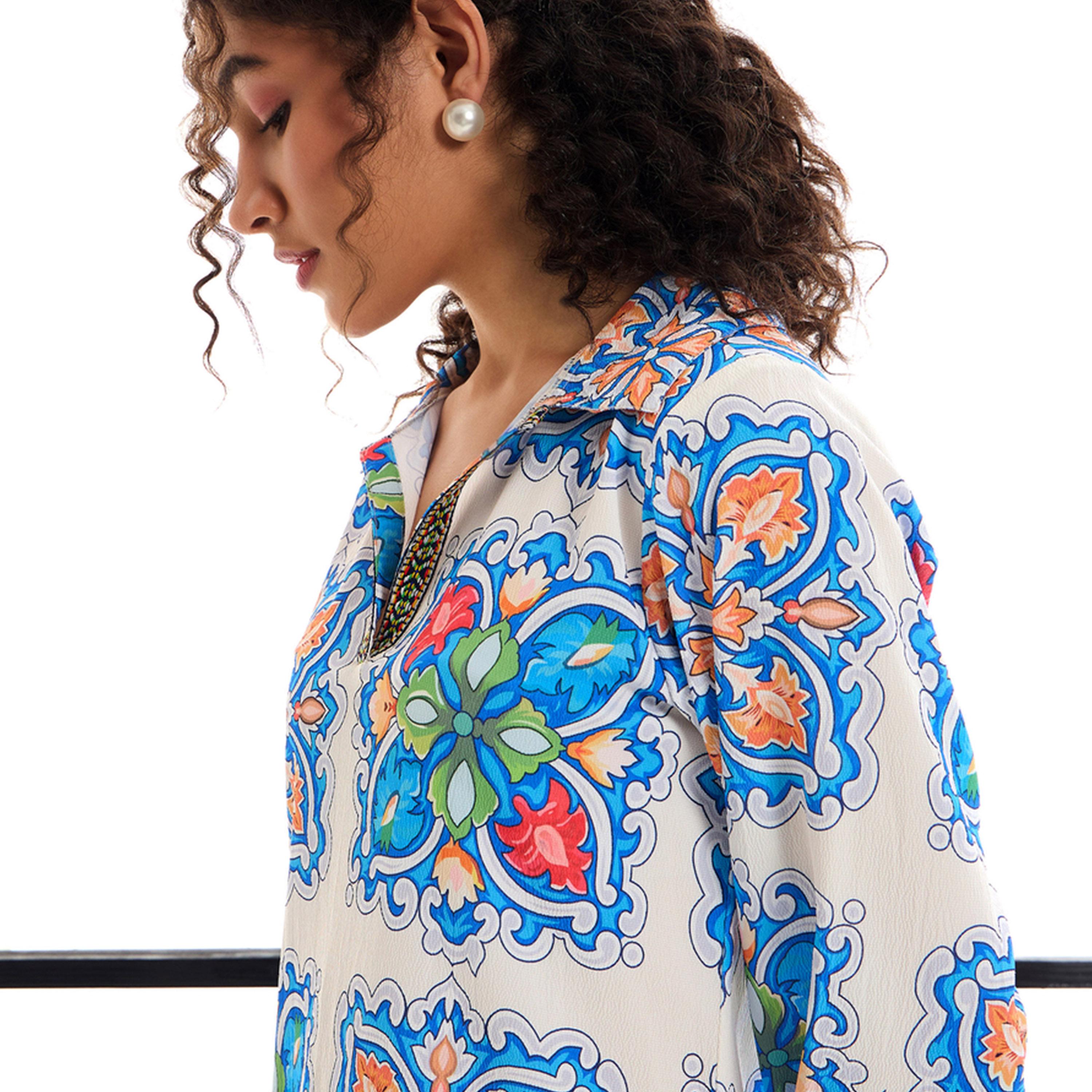 Sassafras X Styli  All Over Tile Print Maxi Dress with Side Slit-women-clothing-dresses-image-4