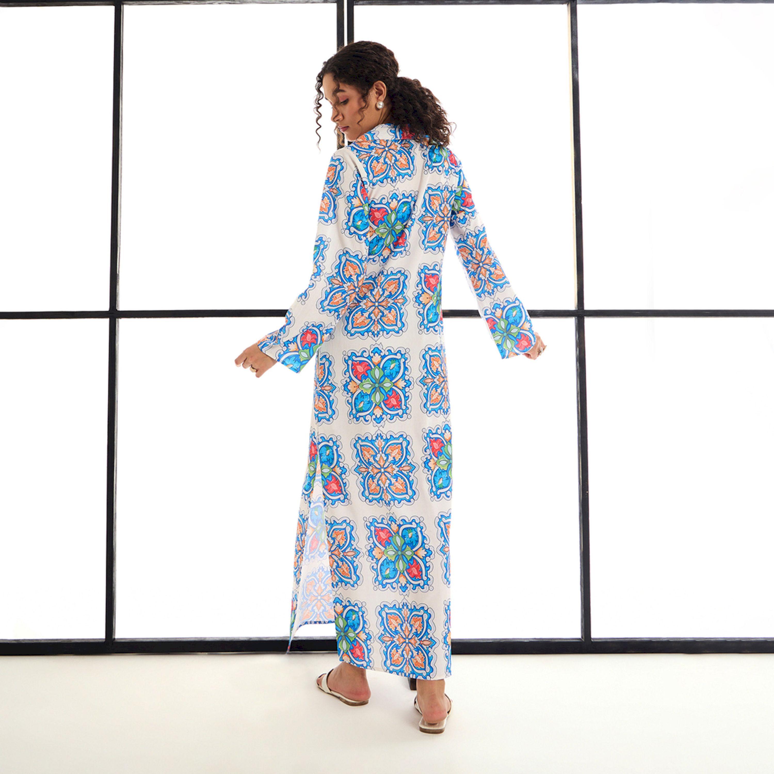 Sassafras X Styli  All Over Tile Print Maxi Dress with Side Slit-women-clothing-dresses-image-5