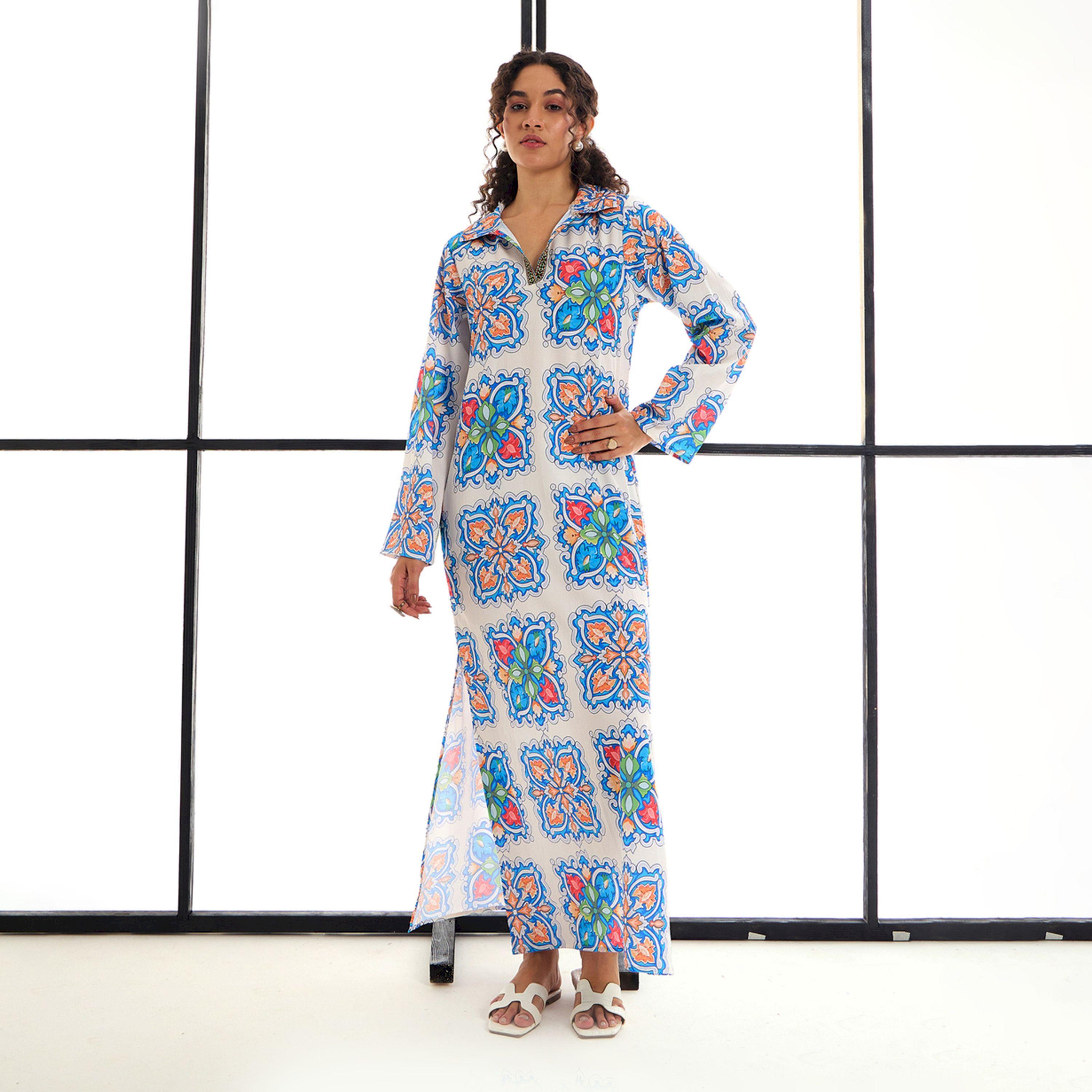 Sassafras X Styli  All Over Tile Print Maxi Dress with Side Slit-women-clothing-dresses-image-6