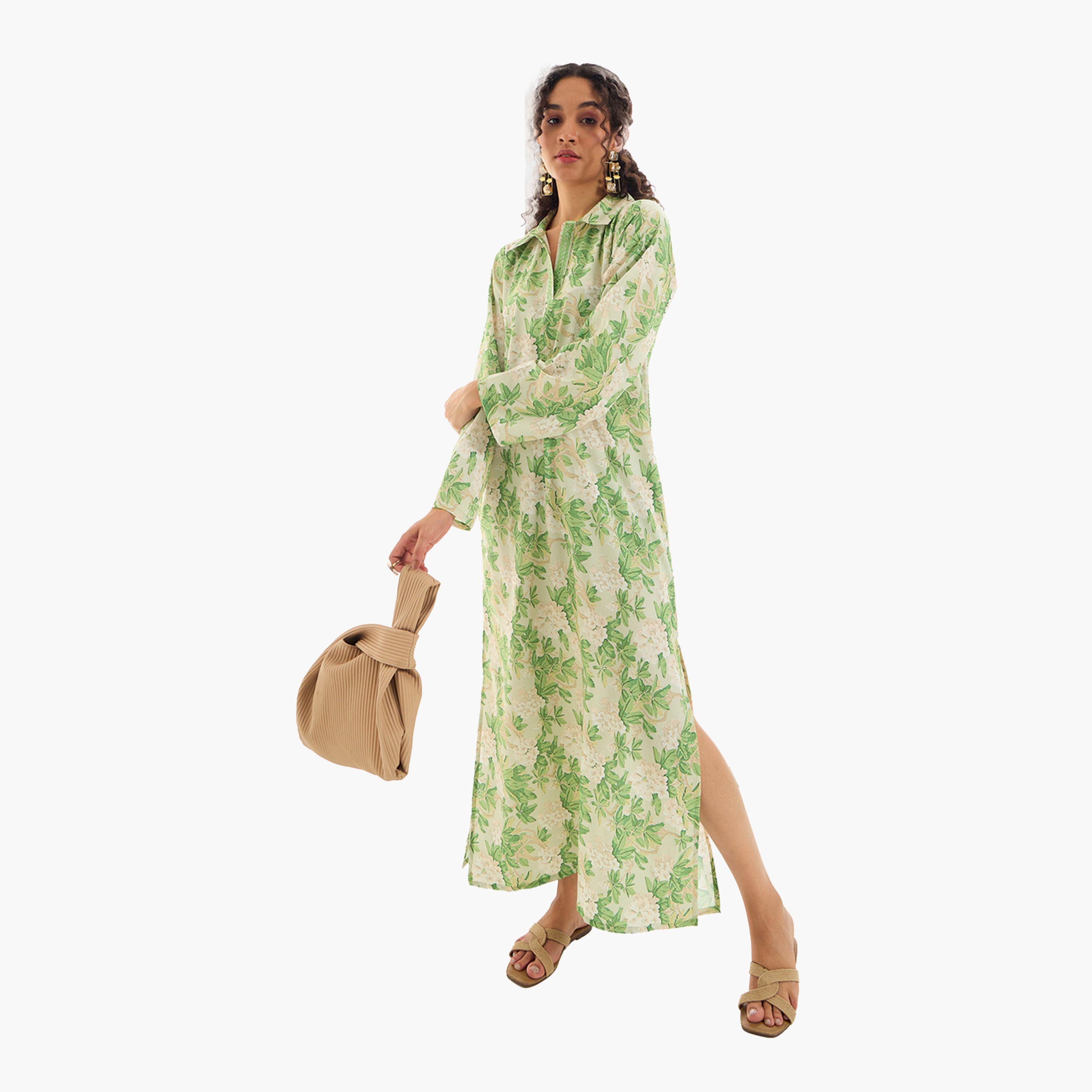 Sassafras X Styli  Floral Print Maxi Dress with Embroidery Detail-women-clothing-dresses-image-1