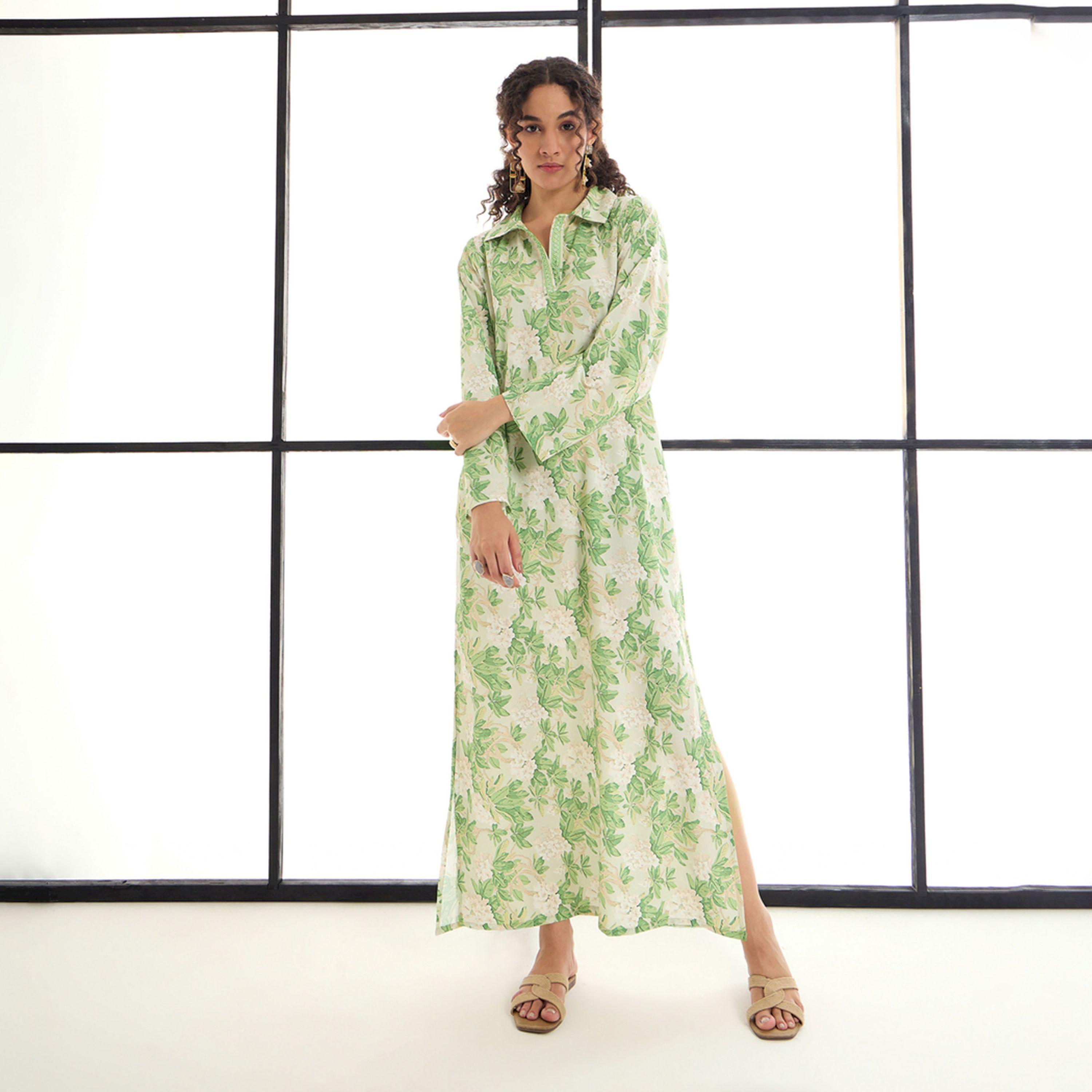 Sassafras X Styli  Floral Print Maxi Dress with Embroidery Detail-women-clothing-dresses-image-2