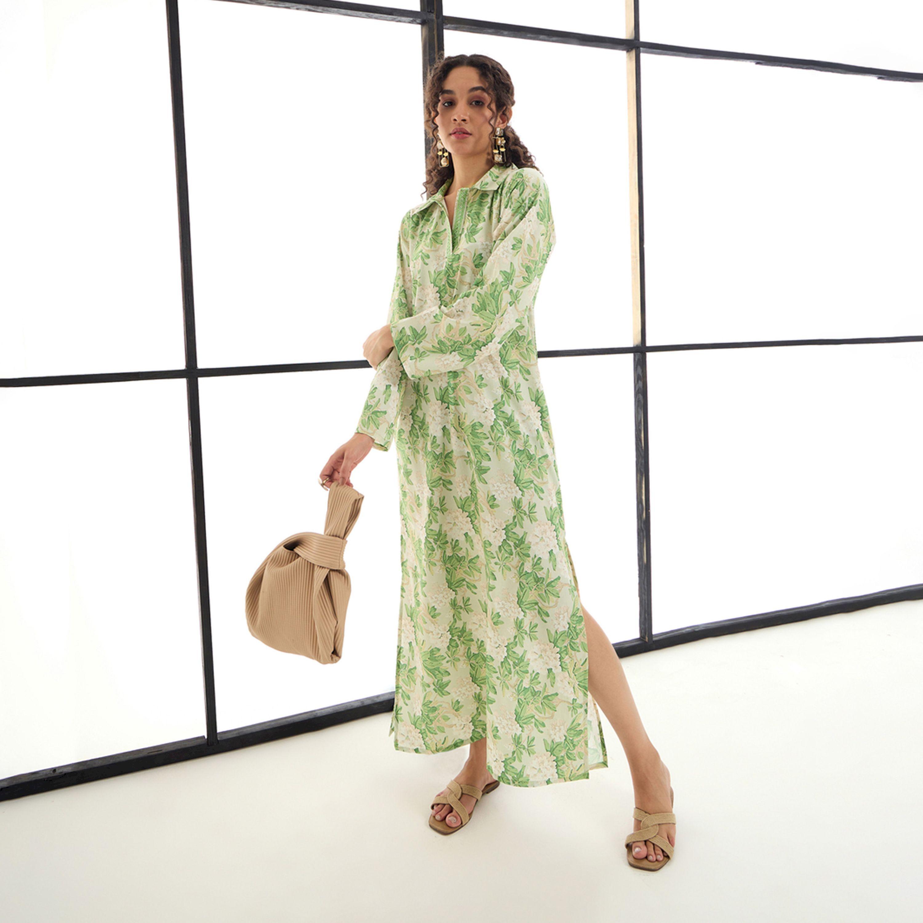 Sassafras X Styli  Floral Print Maxi Dress with Embroidery Detail-women-clothing-dresses-image-7