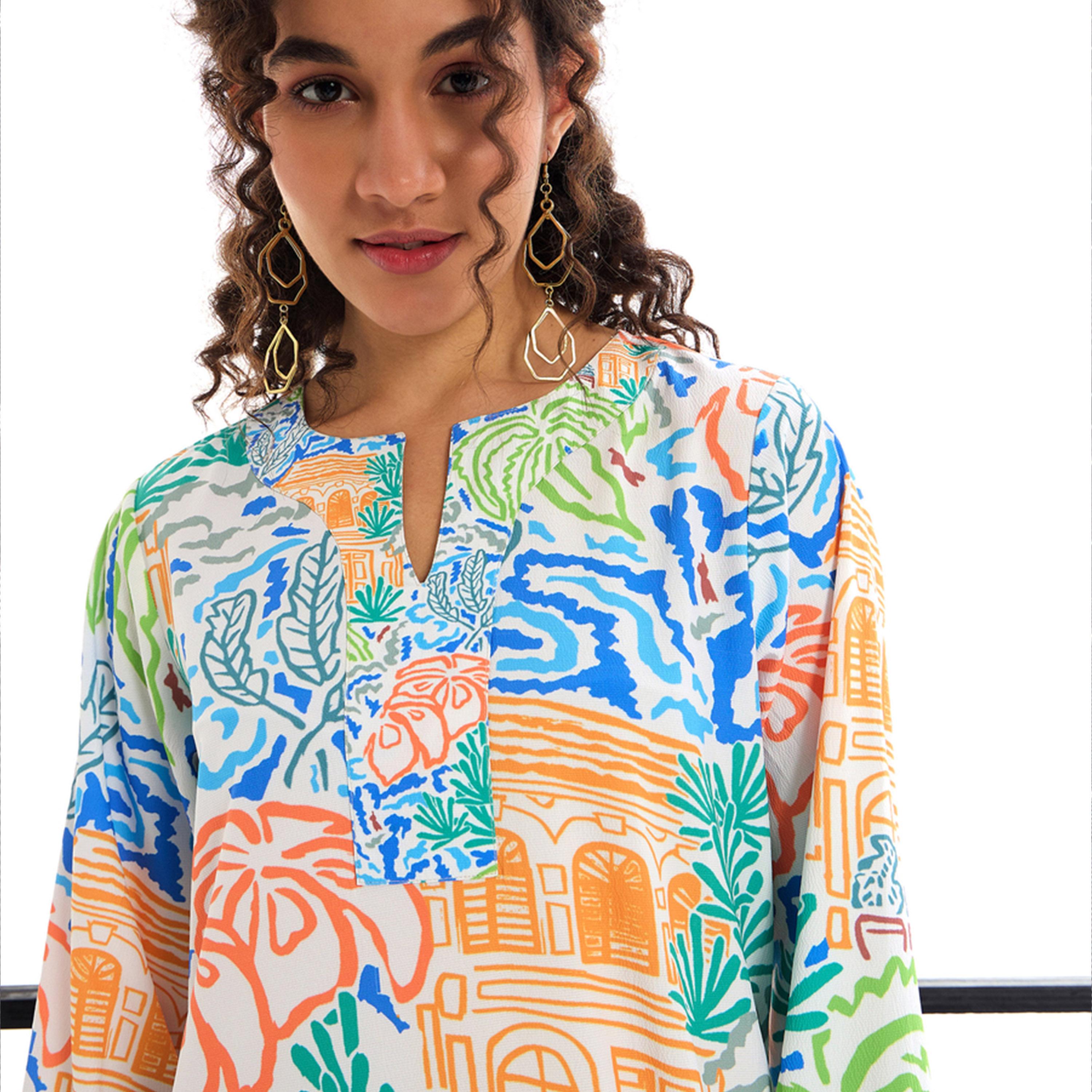Sassafras X Styli  All Over Print Notch Neck Maxi Dress-women-clothing-dresses-image-4