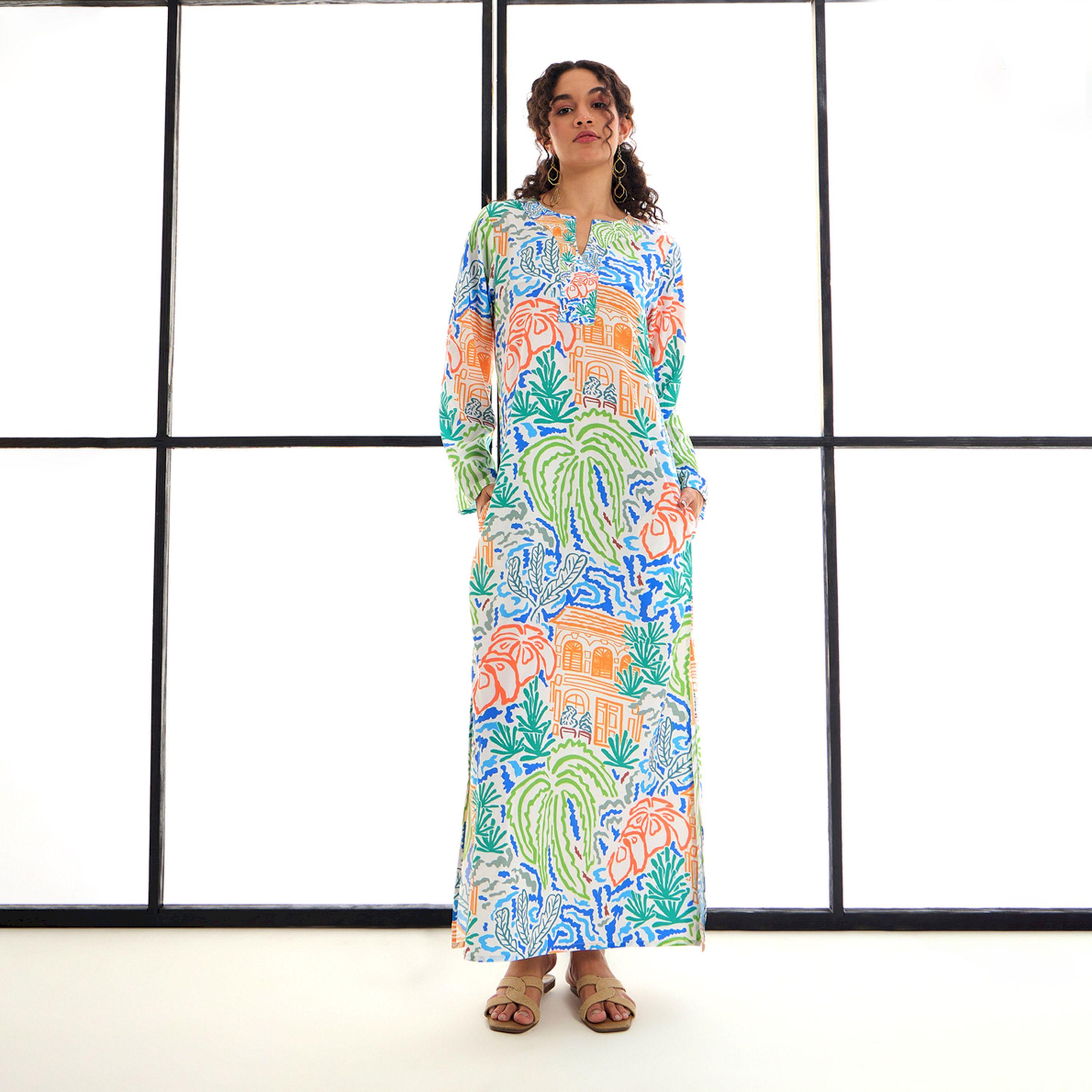 Sassafras X Styli  All Over Print Notch Neck Maxi Dress-women-clothing-dresses-image-6