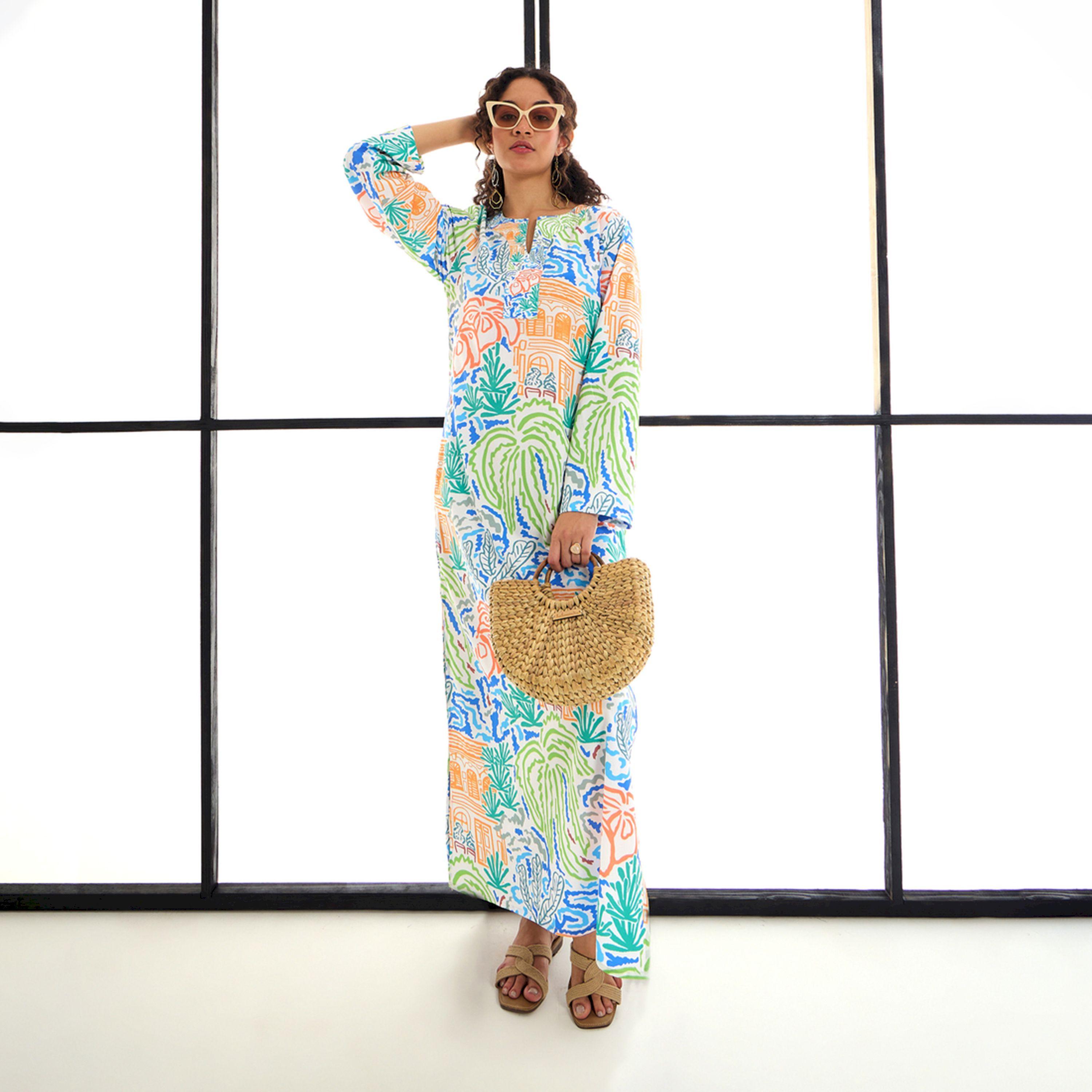 Sassafras X Styli  All Over Print Notch Neck Maxi Dress-women-clothing-dresses-image-7