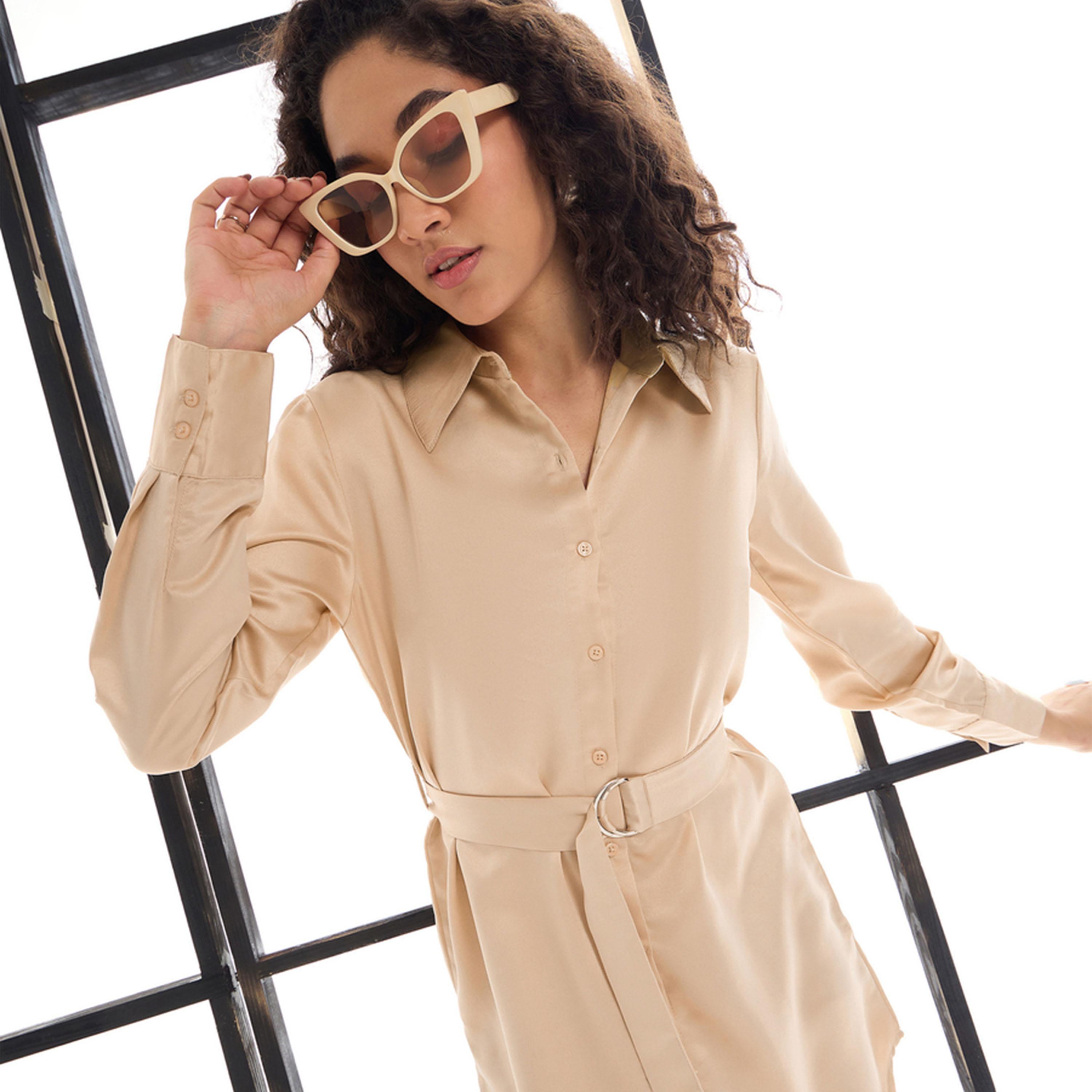 فستان قصير ساتان بحزام خصر ساسافراس × ستايلي-women-clothing-dresses-image-2