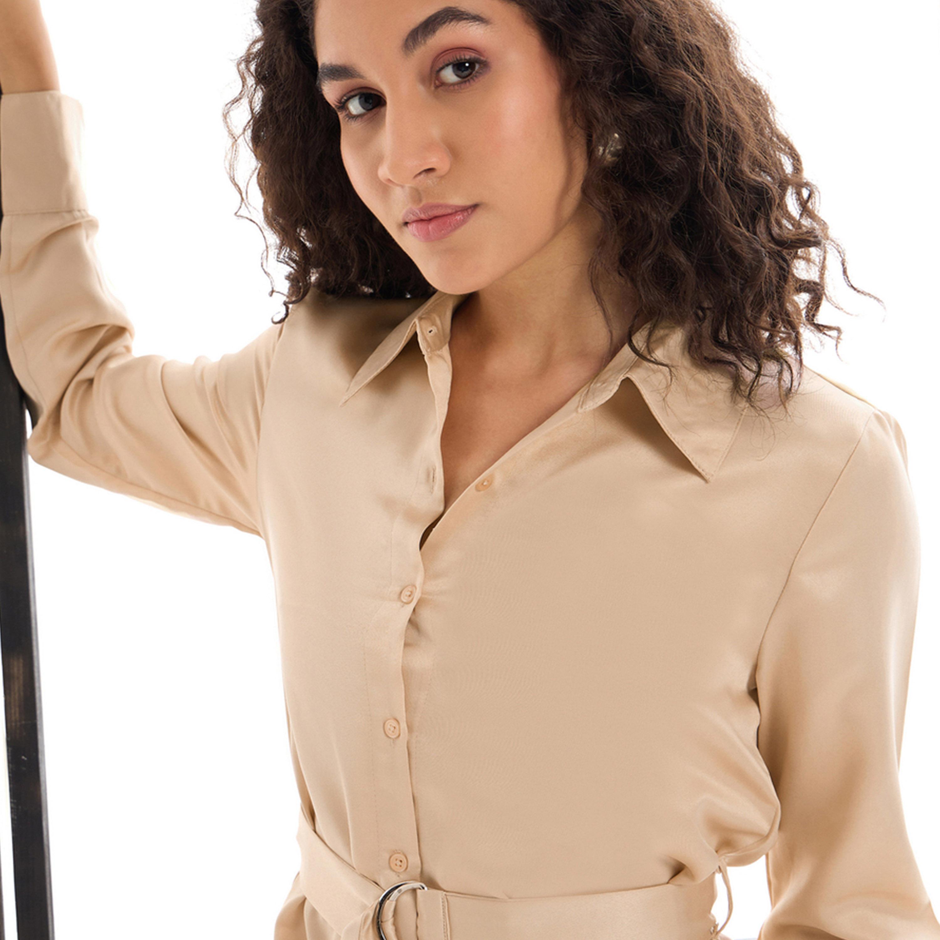 Sassafras X Styli  Belted Satin Shirt Mini Dress-women-clothing-dresses-image-4