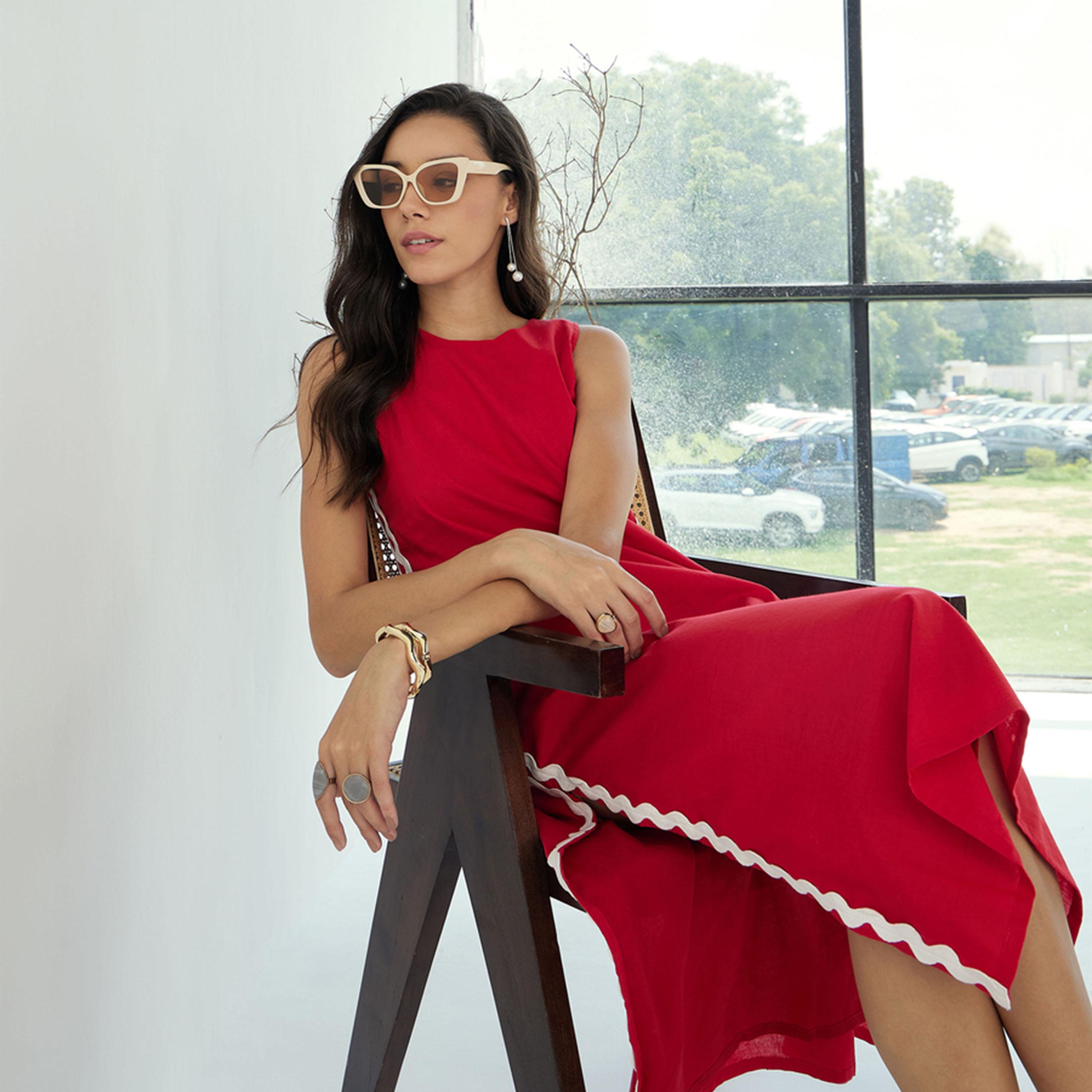 فستان ميدي بلا أكمام وتفاصيل دانتيل ساسافراس × ستايلي-women-clothing-dresses-image-1