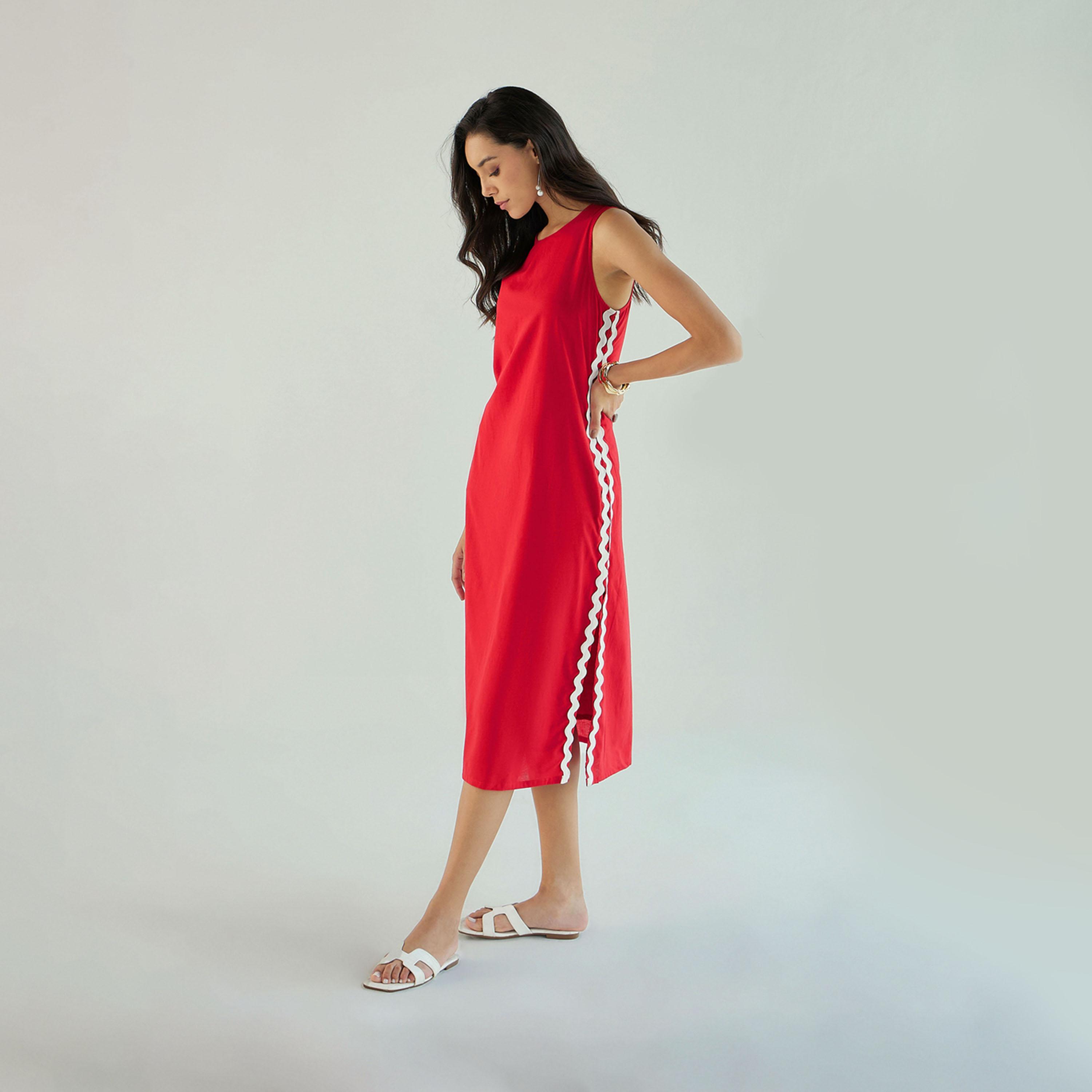 فستان ميدي بلا أكمام وتفاصيل دانتيل ساسافراس × ستايلي-women-clothing-dresses-image-2