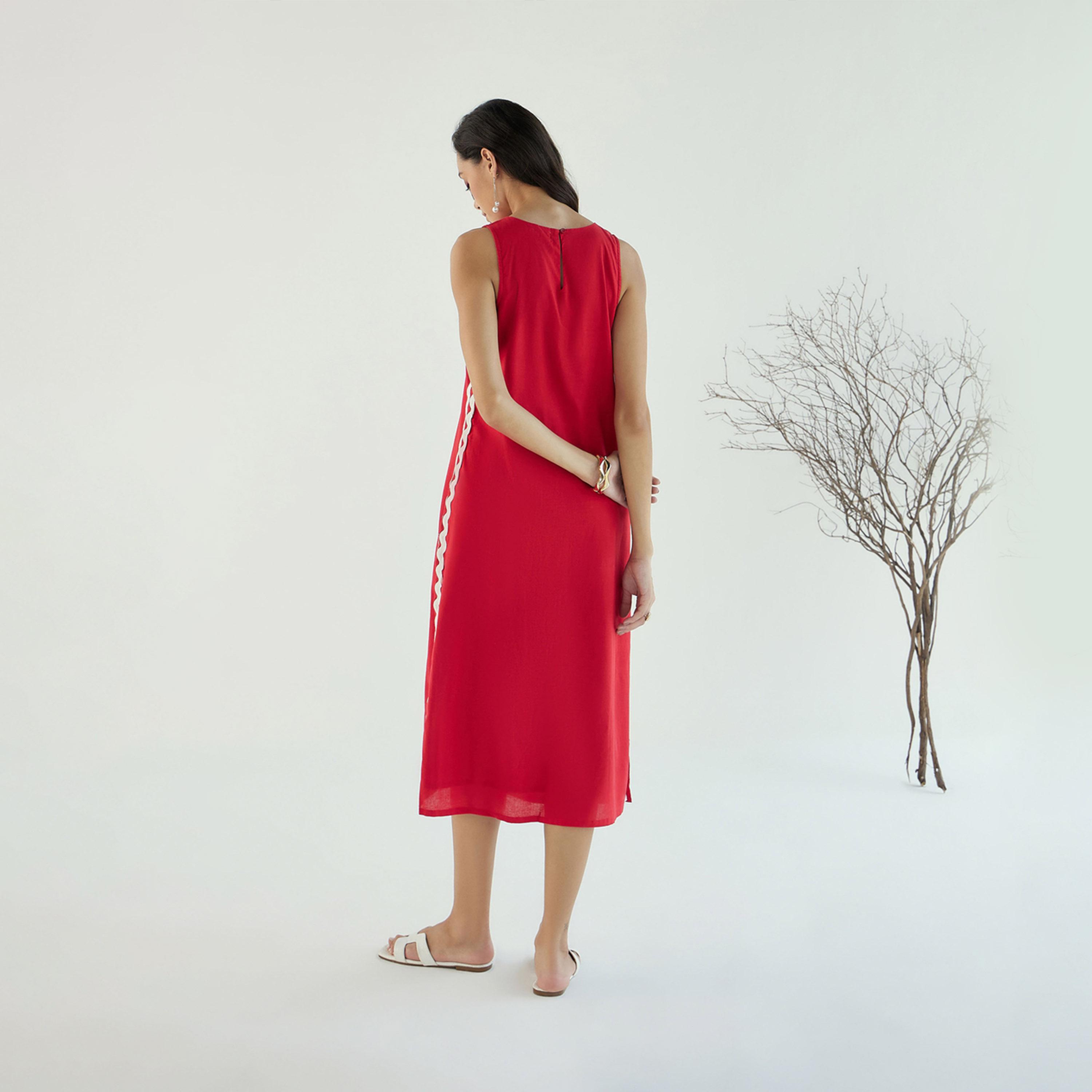 فستان ميدي بلا أكمام وتفاصيل دانتيل ساسافراس × ستايلي-women-clothing-dresses-image-5