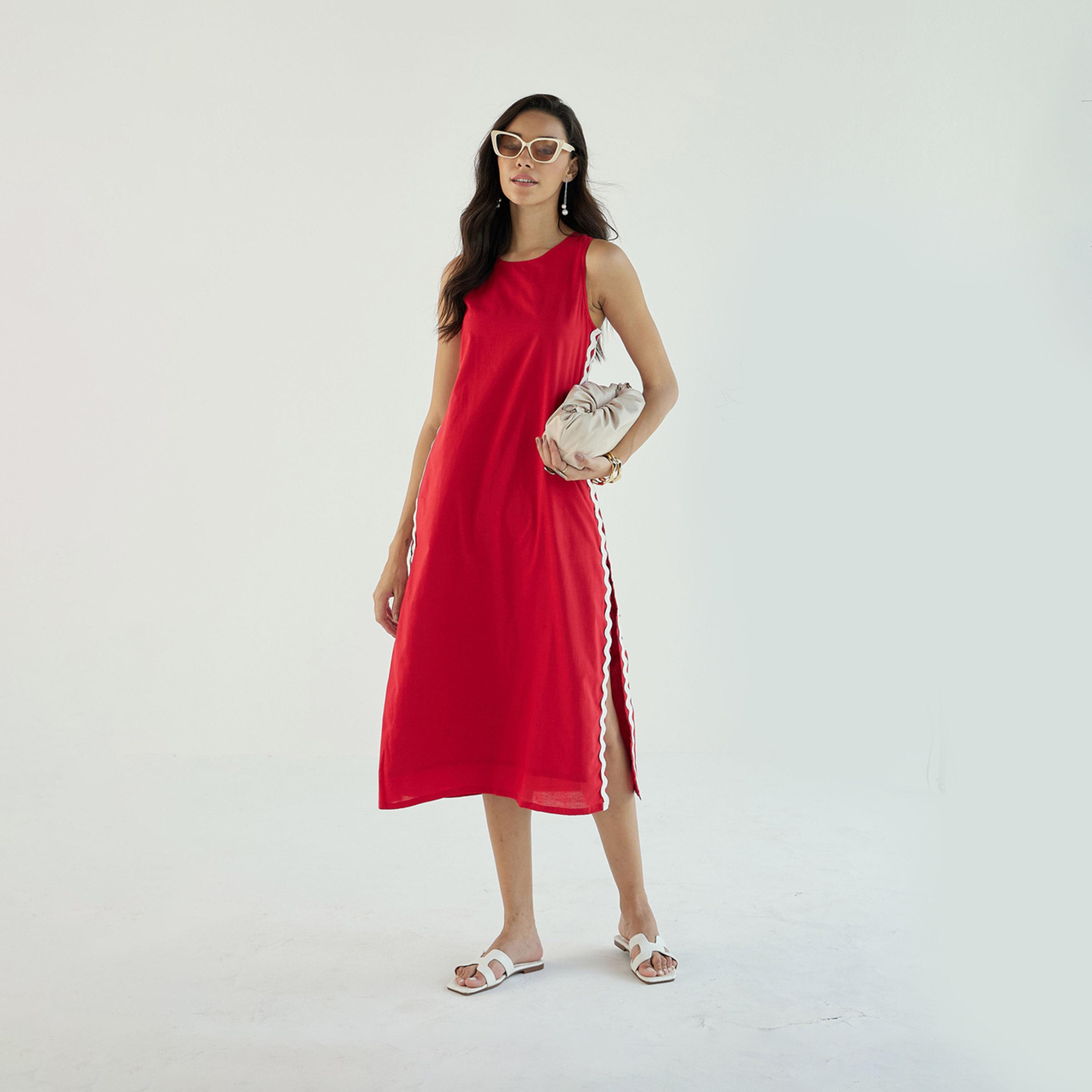 Sassafras X Styli  Ric Rac Lace Trim Sleeveless A-Line Midi Dress-women-clothing-dresses-image-6