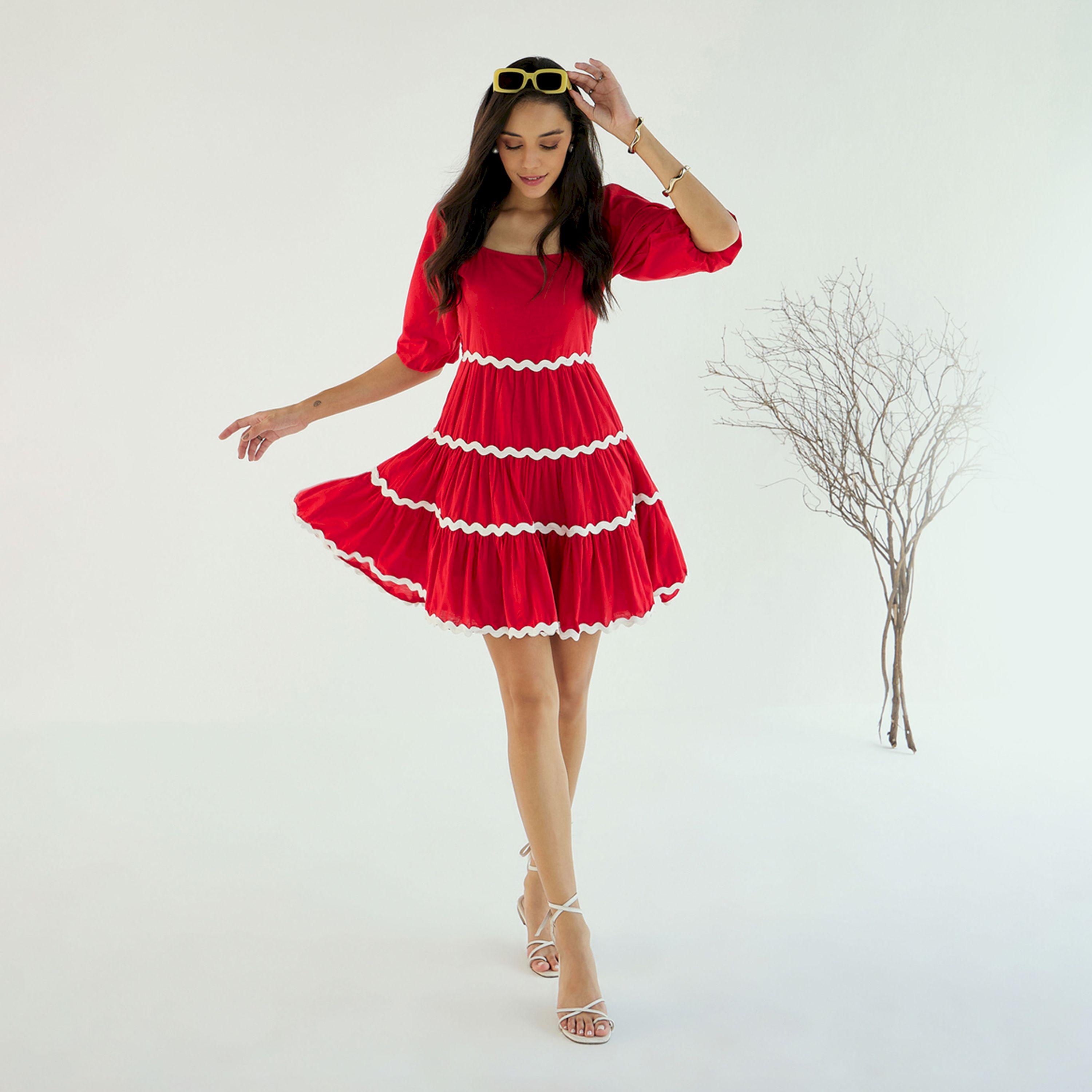 Sassafras X Styli  Ric Rac Lace Trim Fit & Flare Mini Dress with Smocking-women-clothing-dresses-image-1