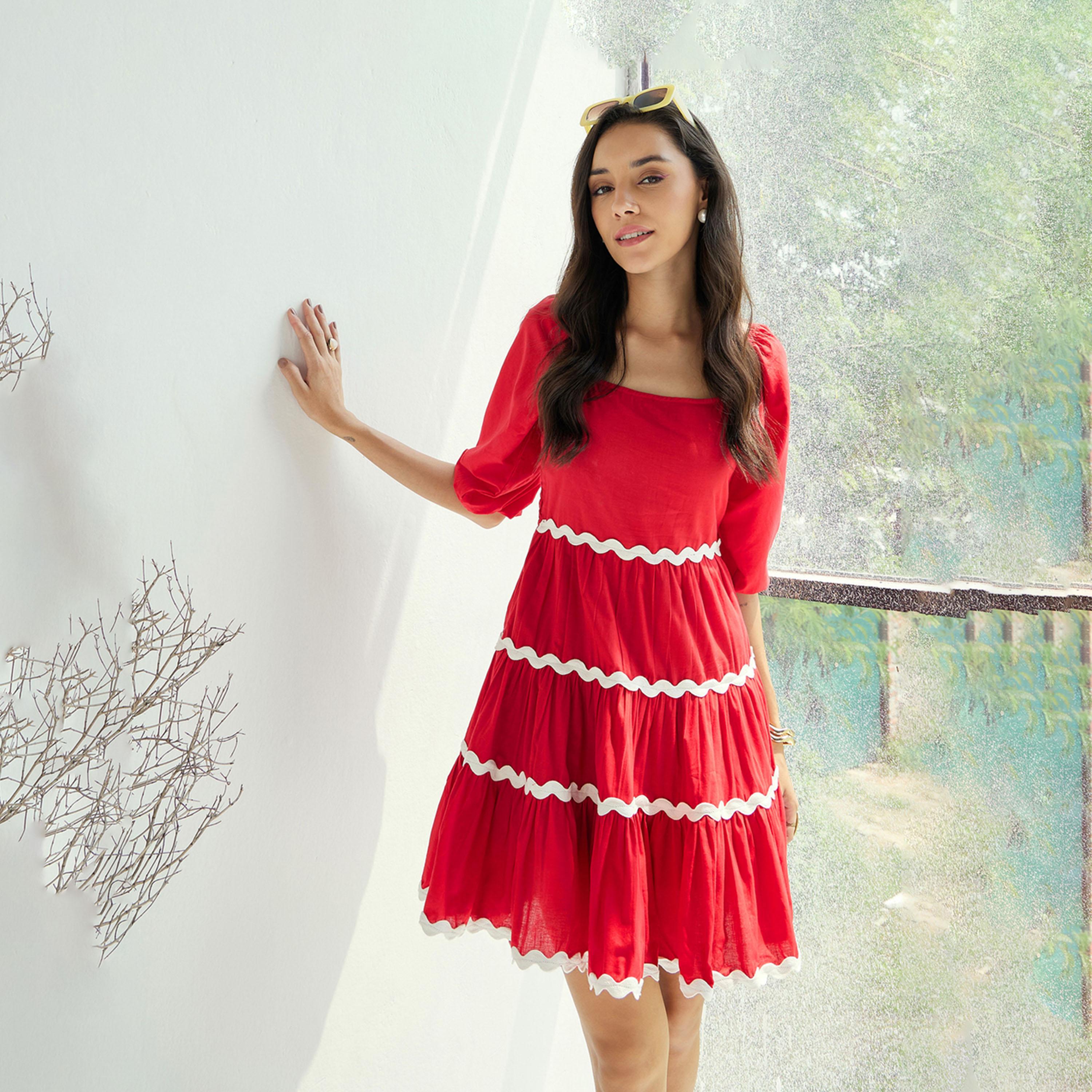 Sassafras X Styli  Ric Rac Lace Trim Fit & Flare Mini Dress with Smocking-women-clothing-dresses-image-2