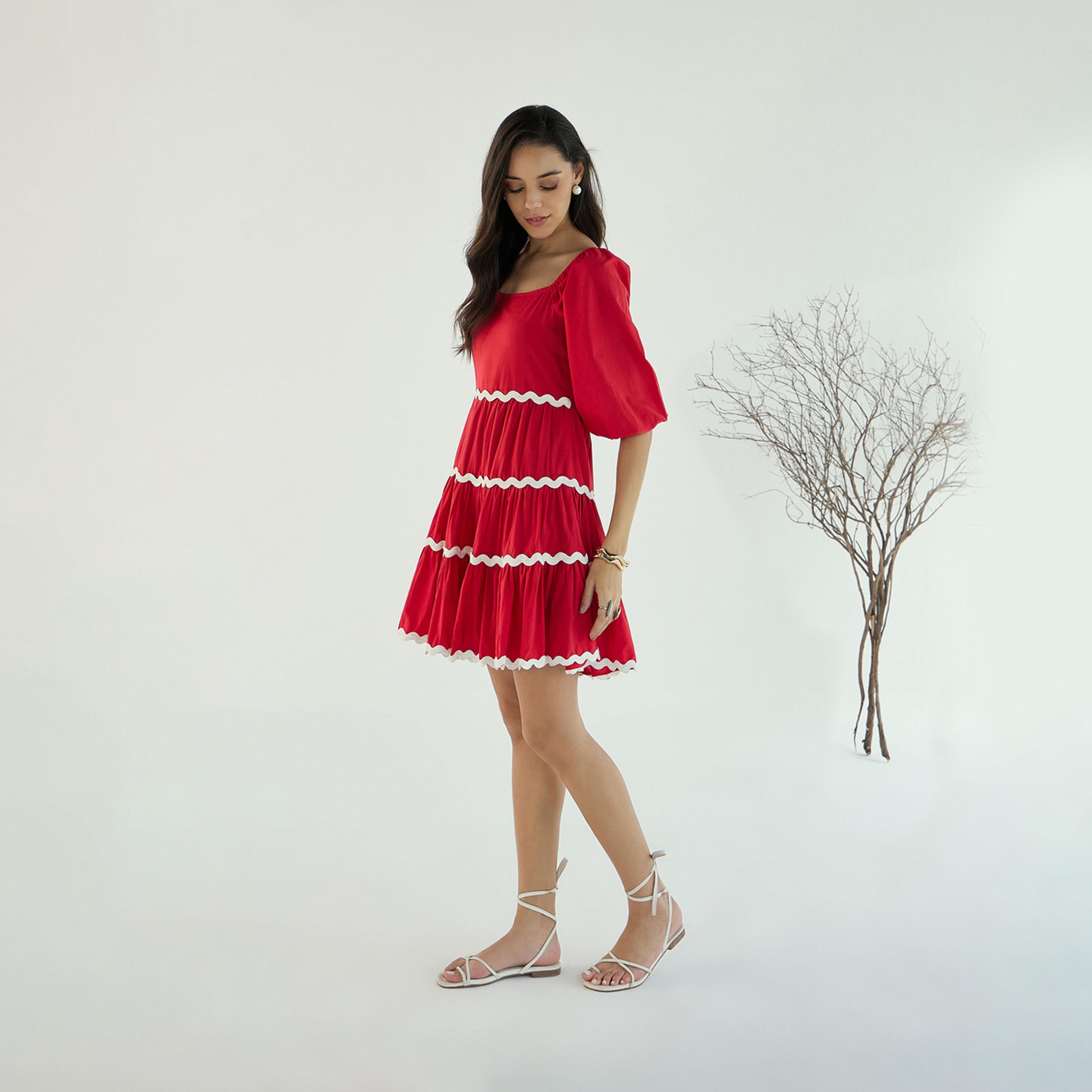 Sassafras X Styli  Ric Rac Lace Trim Fit & Flare Mini Dress with Smocking-women-clothing-dresses-image-3