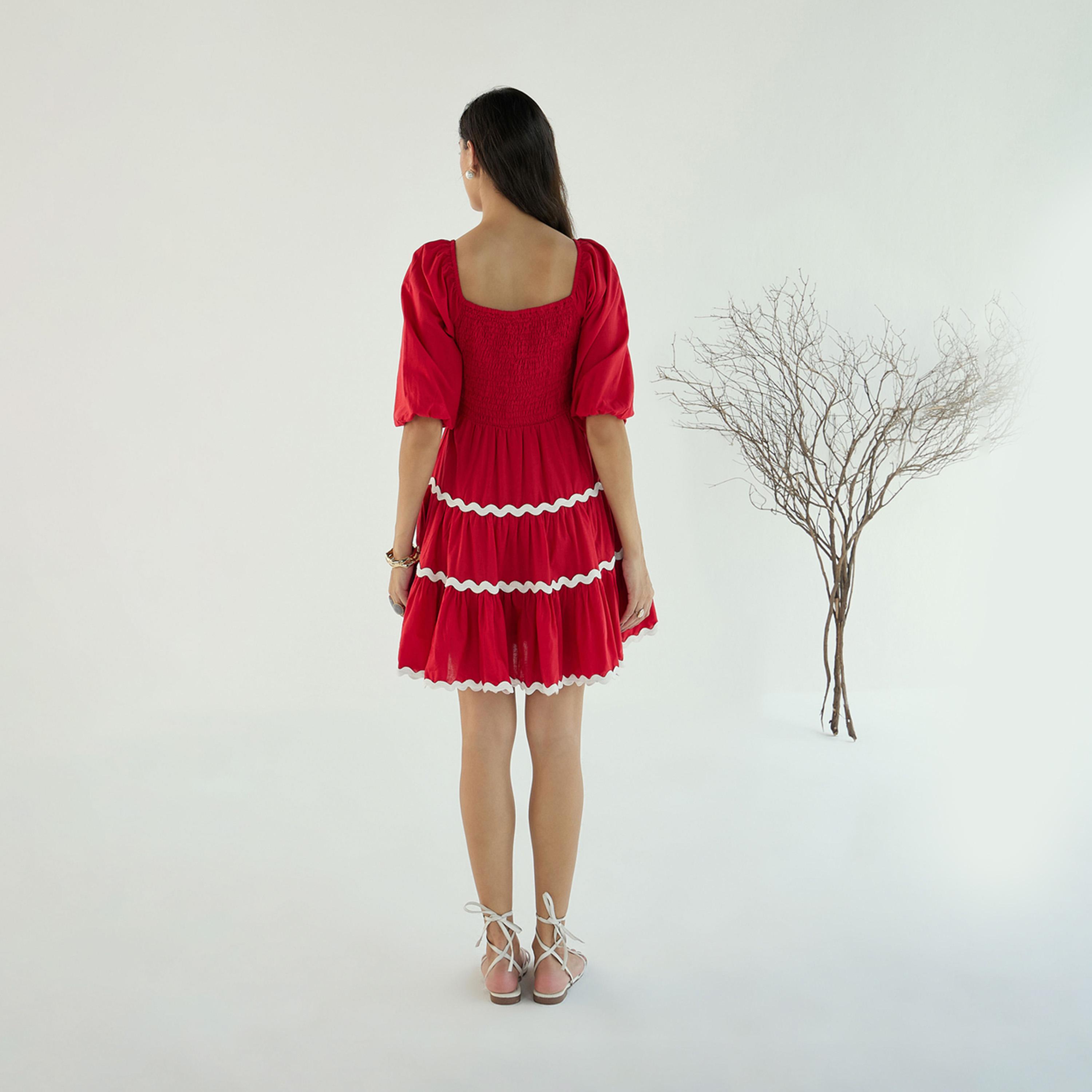 Sassafras X Styli  Ric Rac Lace Trim Fit & Flare Mini Dress with Smocking-women-clothing-dresses-image-5