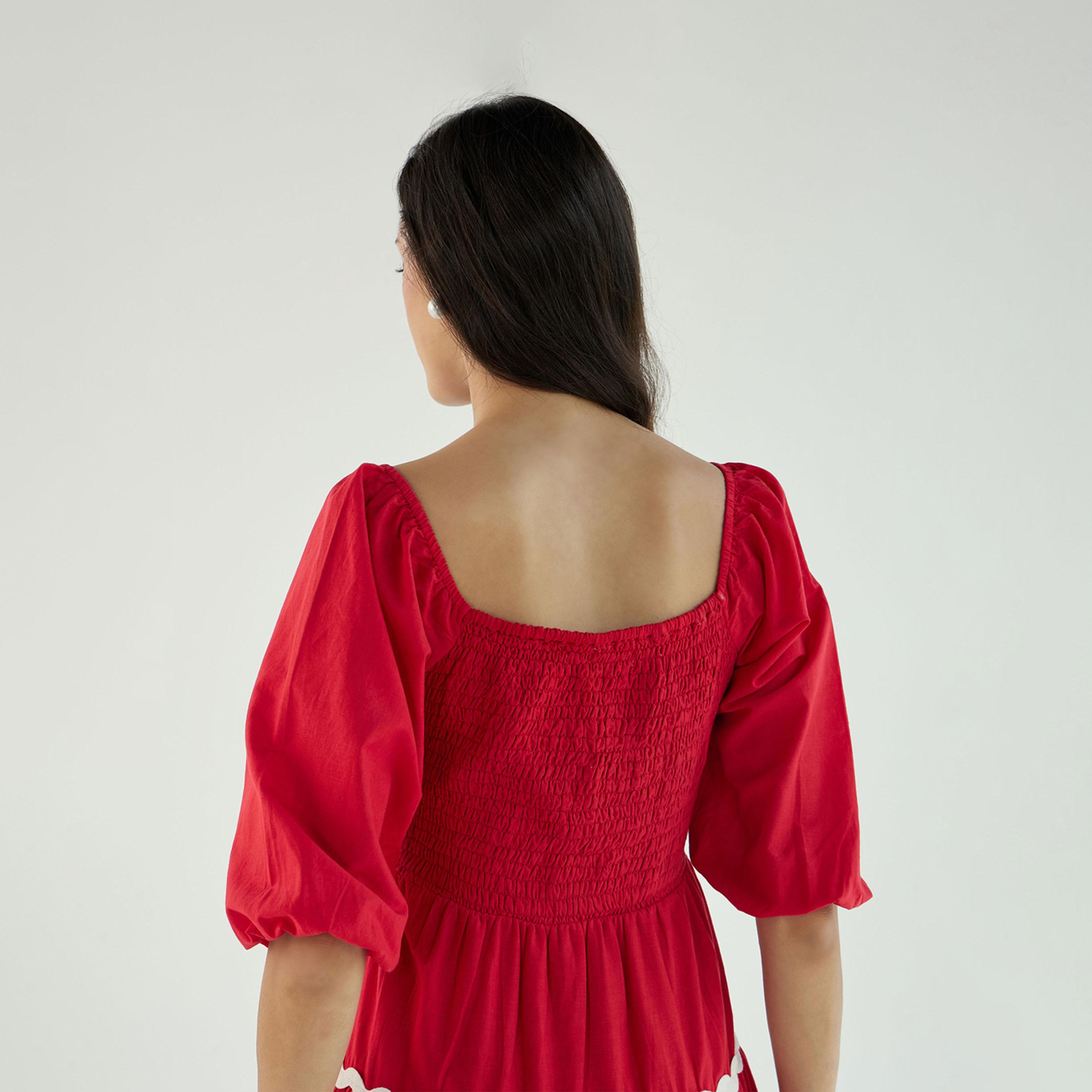 Sassafras X Styli  Ric Rac Lace Trim Fit & Flare Mini Dress with Smocking-women-clothing-dresses-image-6