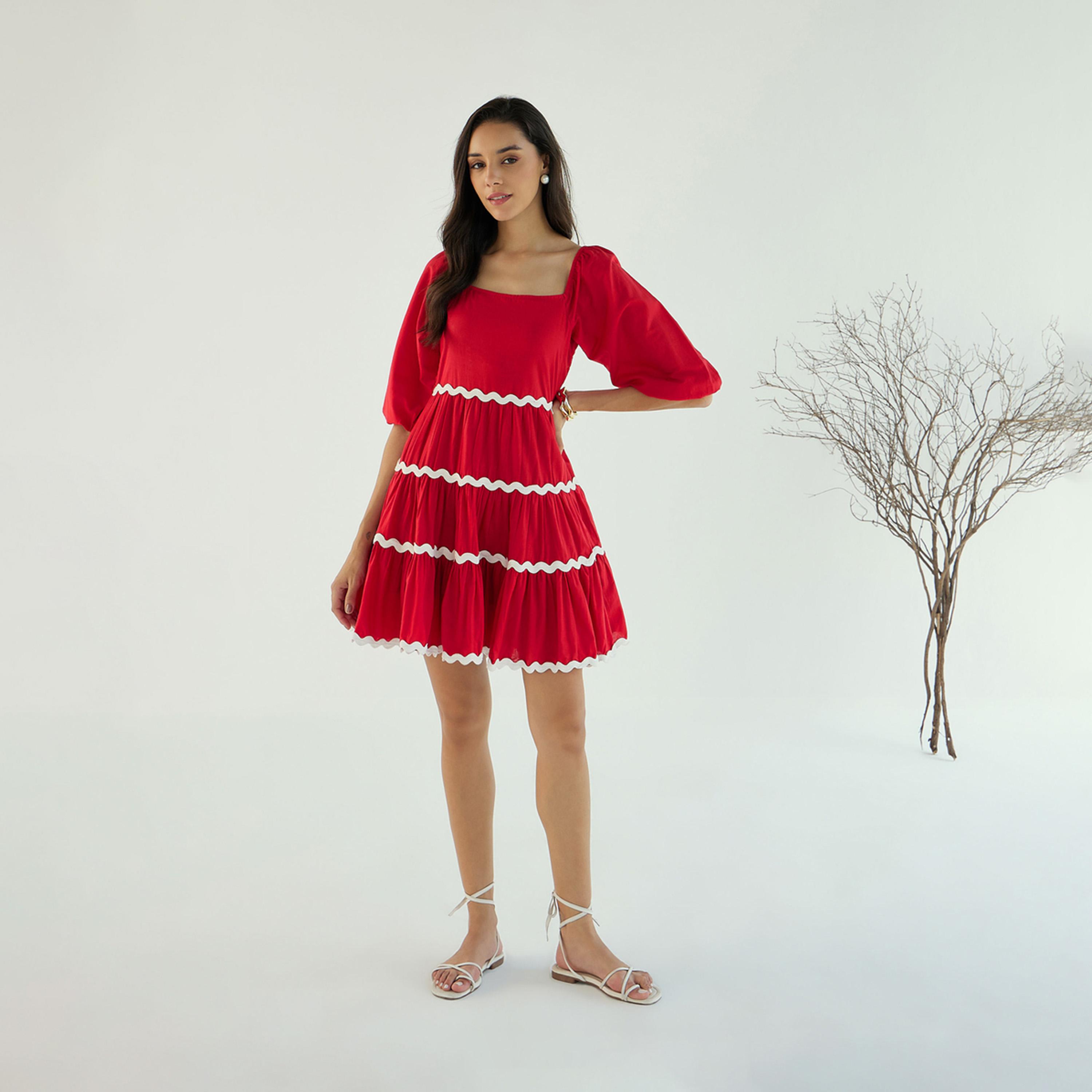 Sassafras X Styli  Ric Rac Lace Trim Fit & Flare Mini Dress with Smocking-women-clothing-dresses-image-8