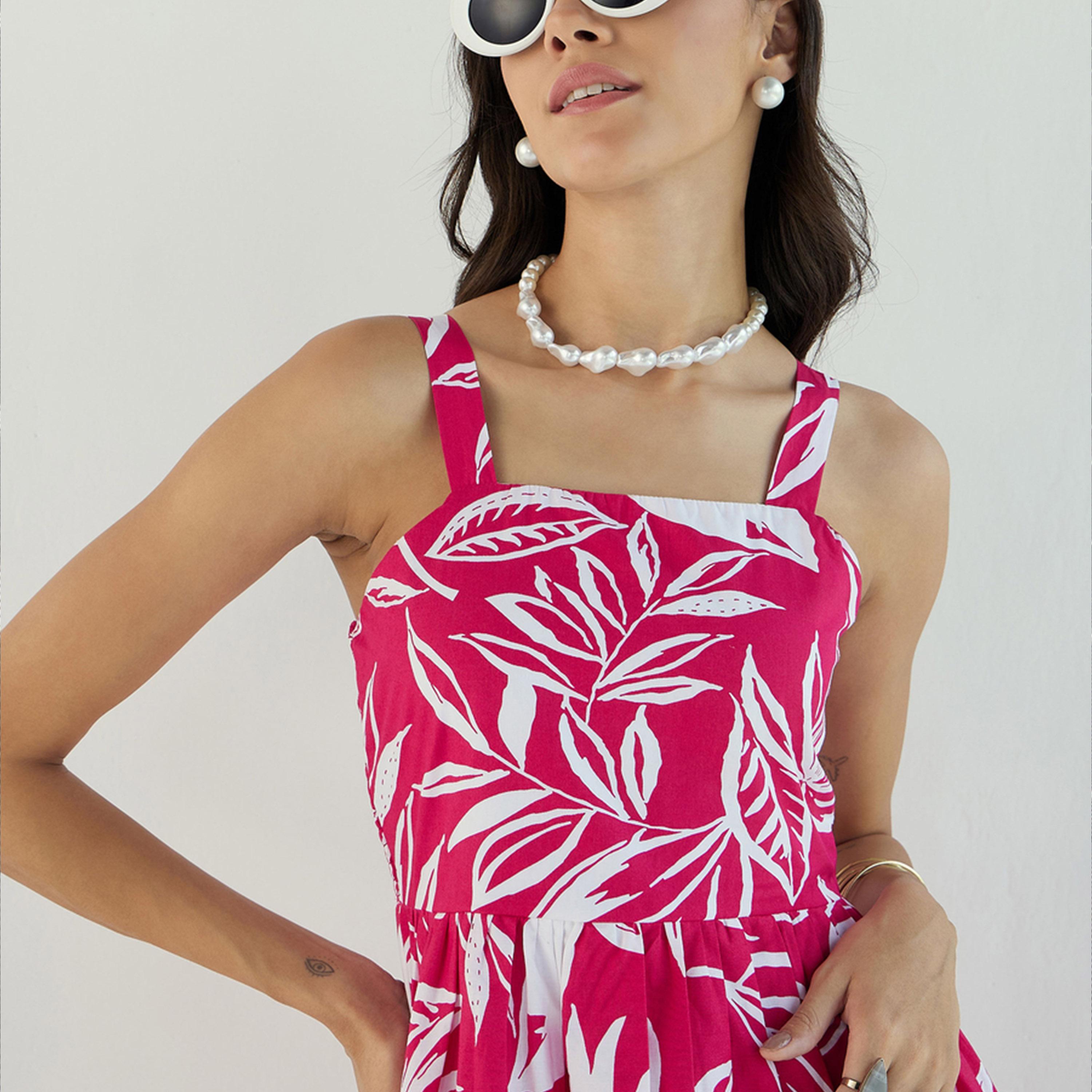 فستان قصير بحمالات كتف وطبعة زهور ساسافراس × ستايلي-women-clothing-dresses-image-4