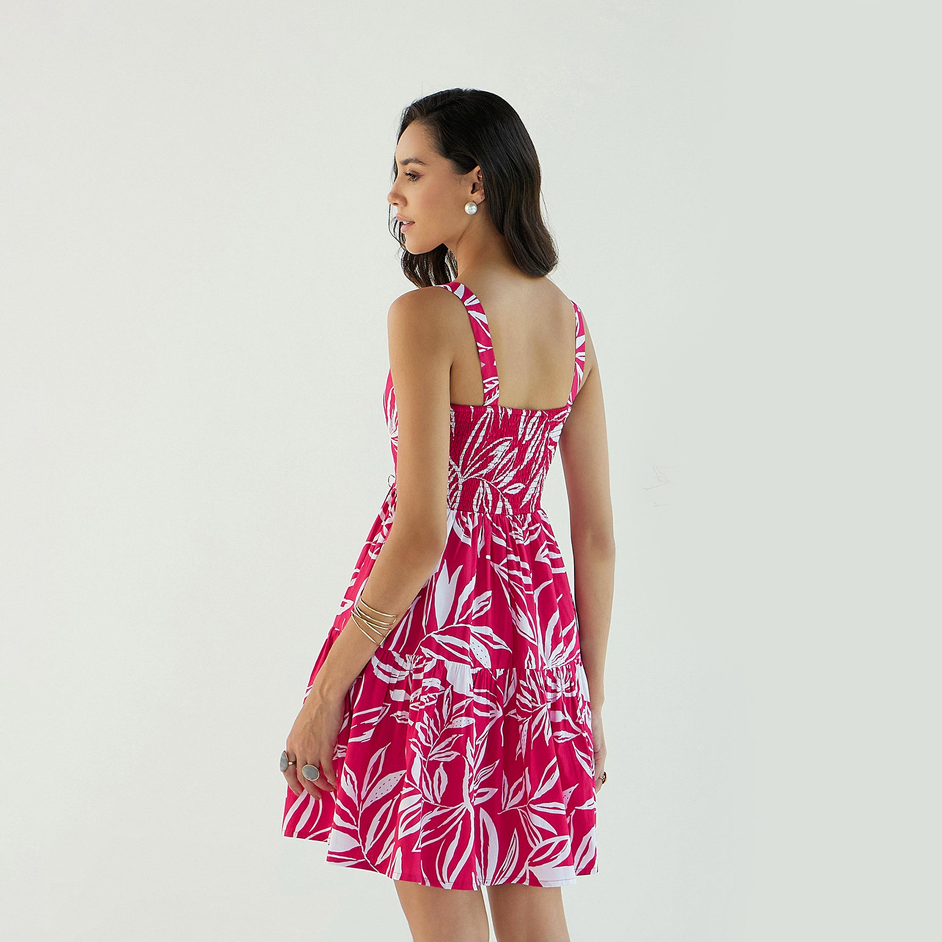 فستان قصير بحمالات كتف وطبعة زهور ساسافراس × ستايلي-women-clothing-dresses-image-5