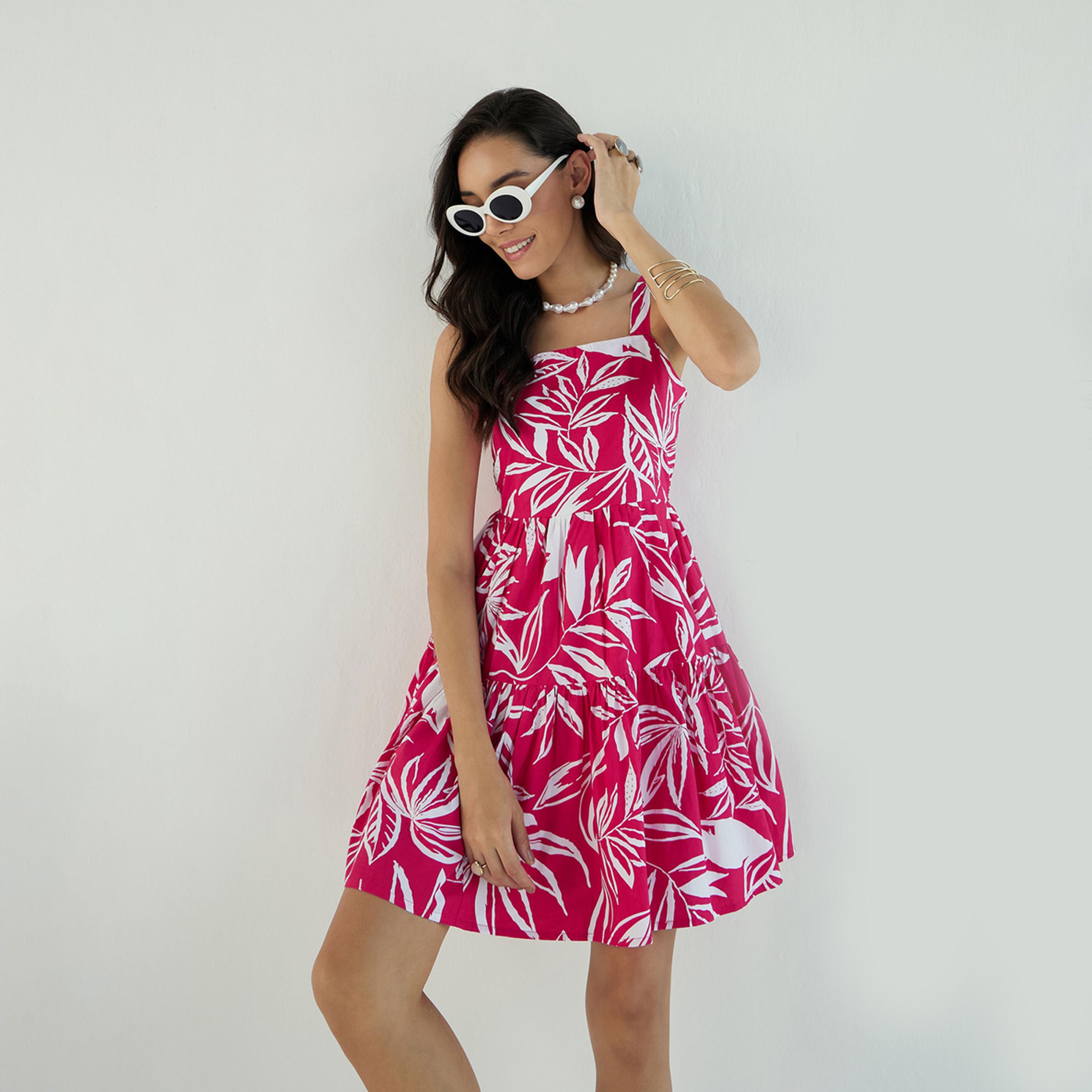 فستان قصير بحمالات كتف وطبعة زهور ساسافراس × ستايلي-women-clothing-dresses-image-6
