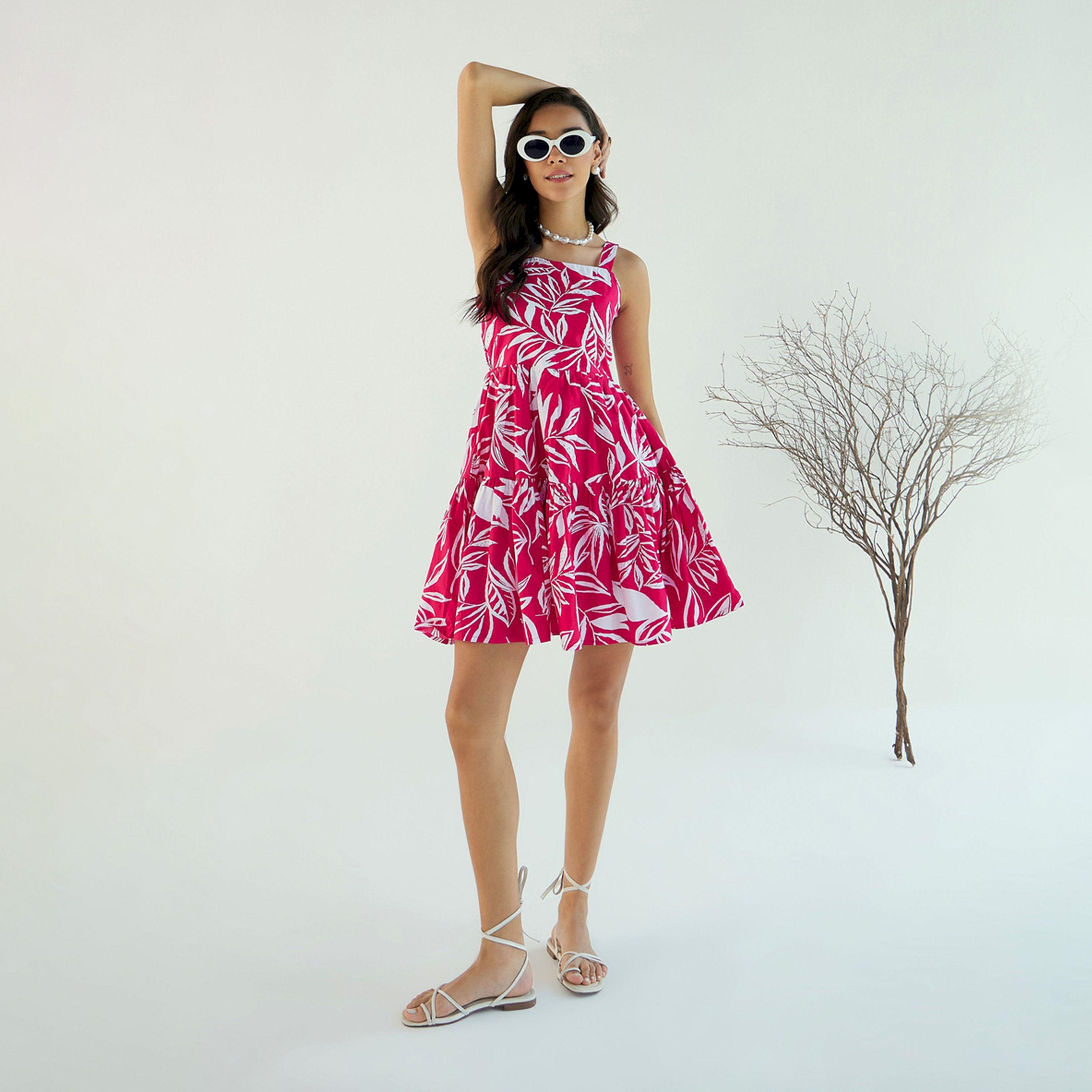 فستان قصير بحمالات كتف وطبعة زهور ساسافراس × ستايلي-women-clothing-dresses-image-7