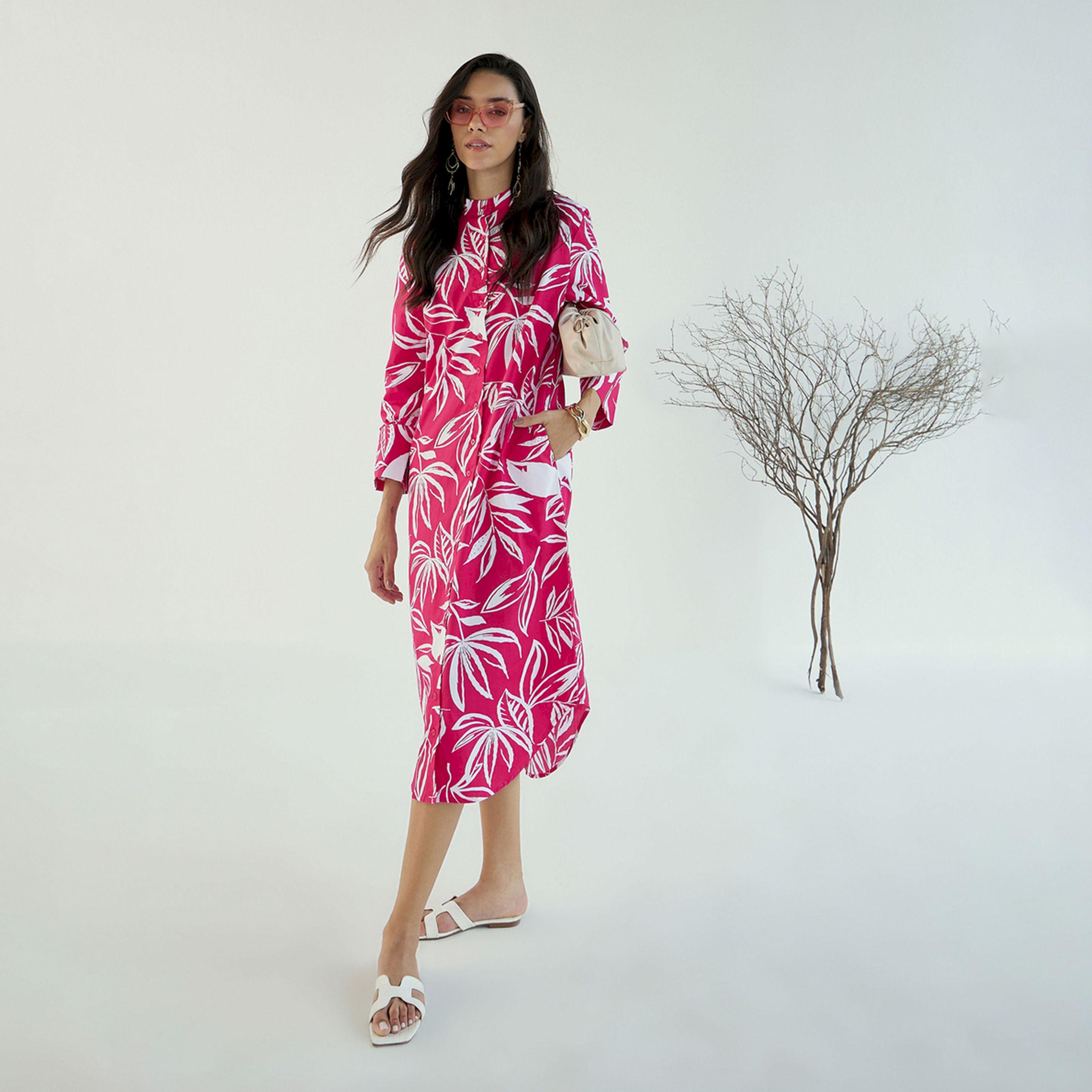 Sassafras X Styli  Floral Print Shirt Midi Dress with Side Pocket-women-clothing-dresses-image-1