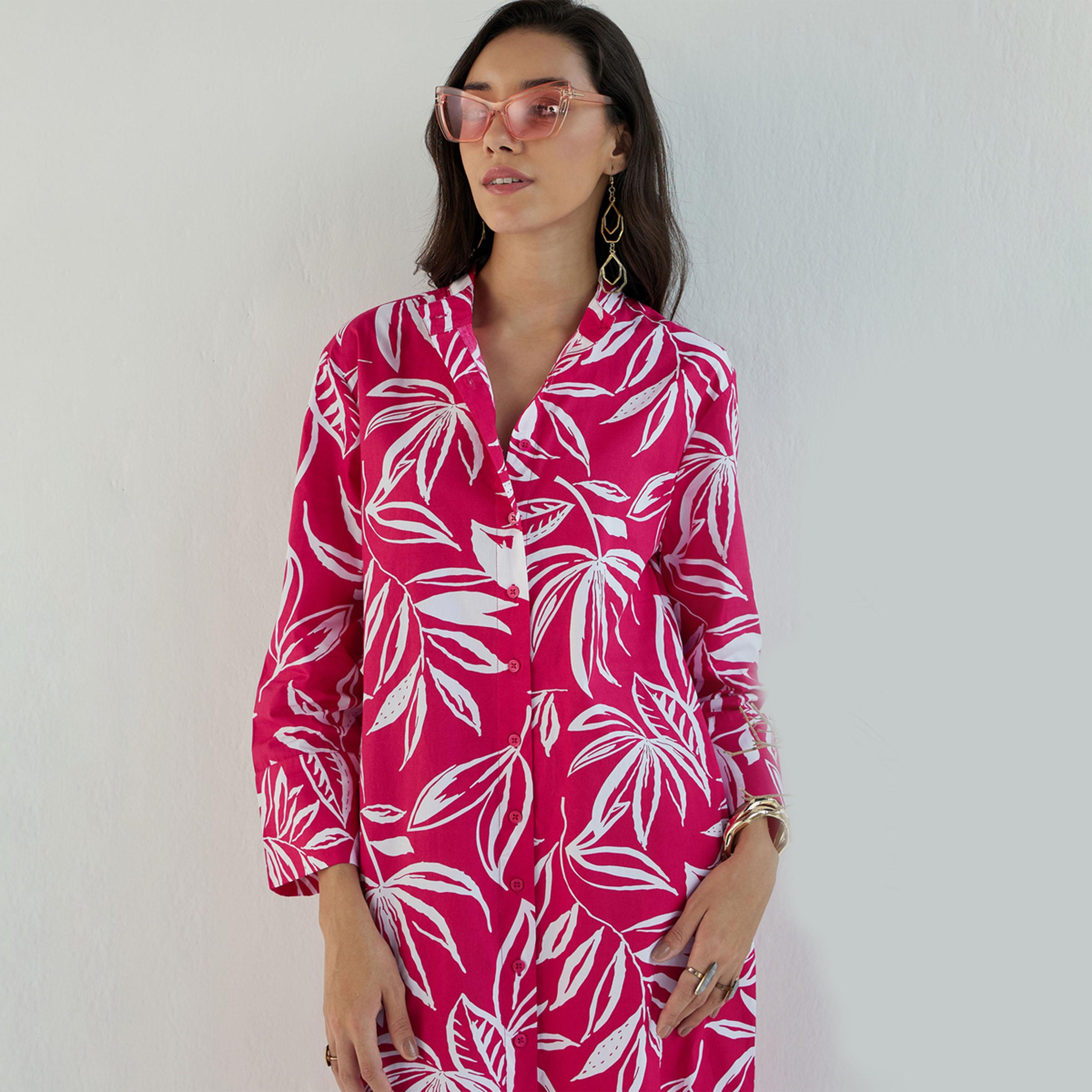 Sassafras X Styli  Floral Print Shirt Midi Dress with Side Pocket-women-clothing-dresses-image-4