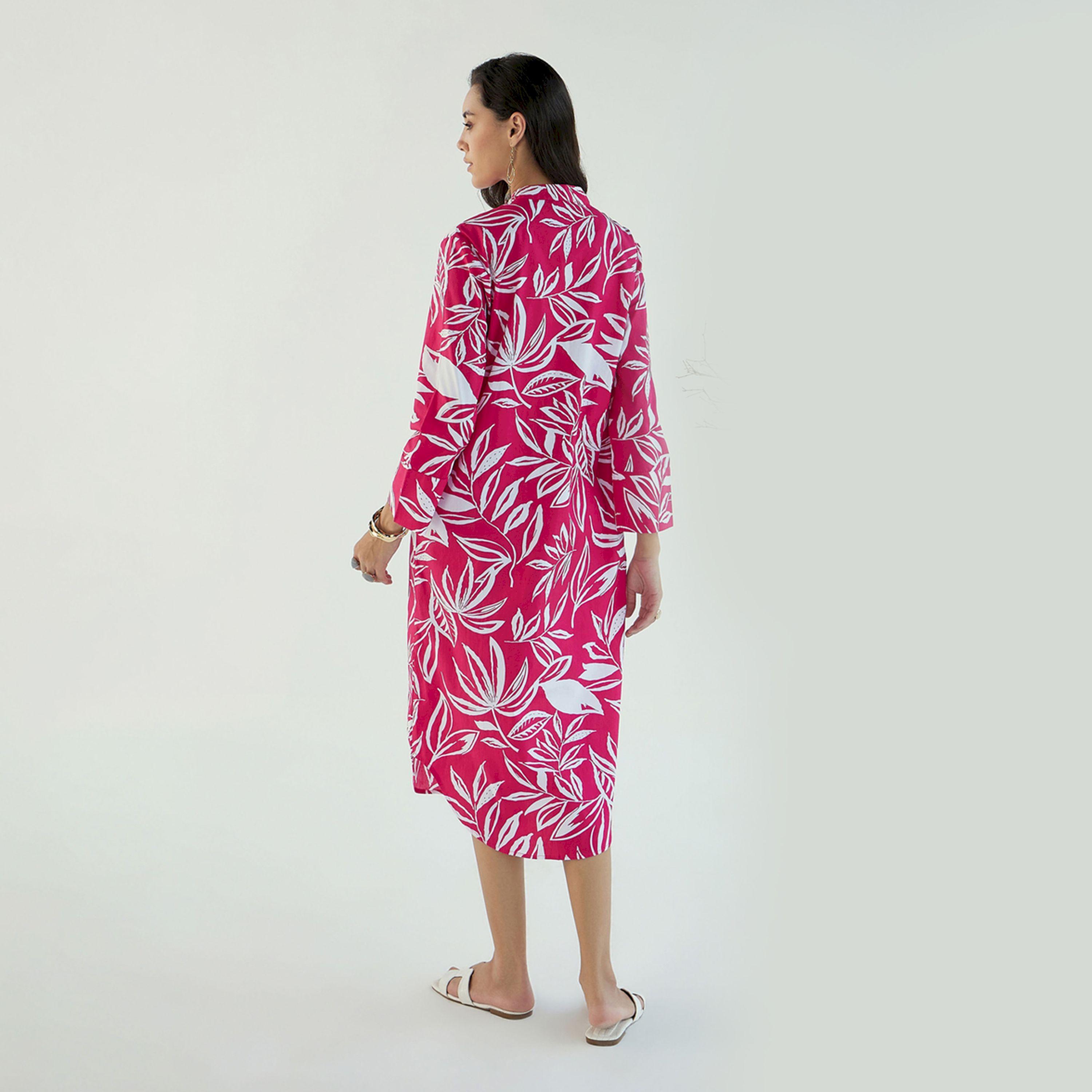 Sassafras X Styli  Floral Print Shirt Midi Dress with Side Pocket-women-clothing-dresses-image-6