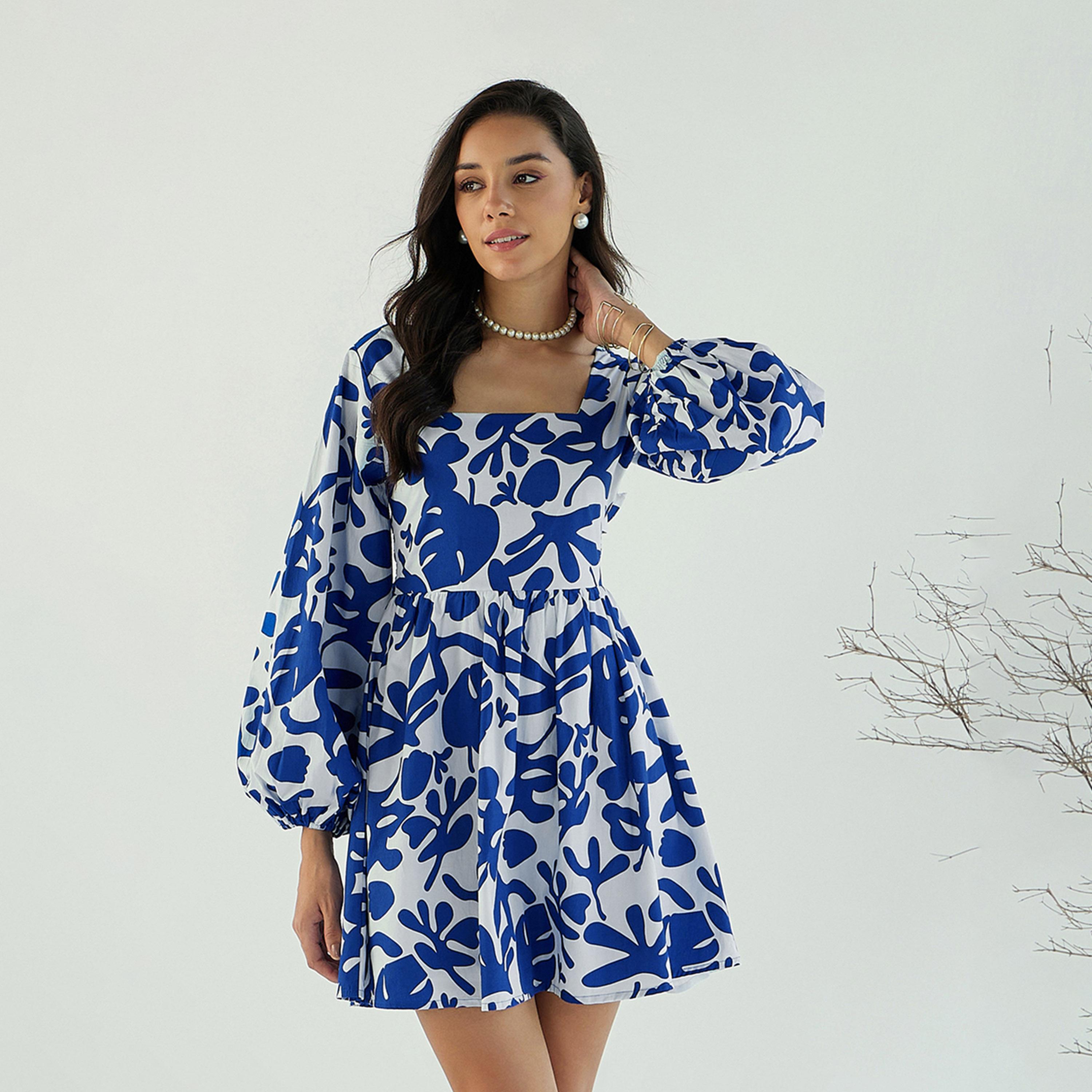 Sassafras X Styli  All Over Print Back Tie Knotted Flare Mini Dress-women-clothing-dresses-image-1